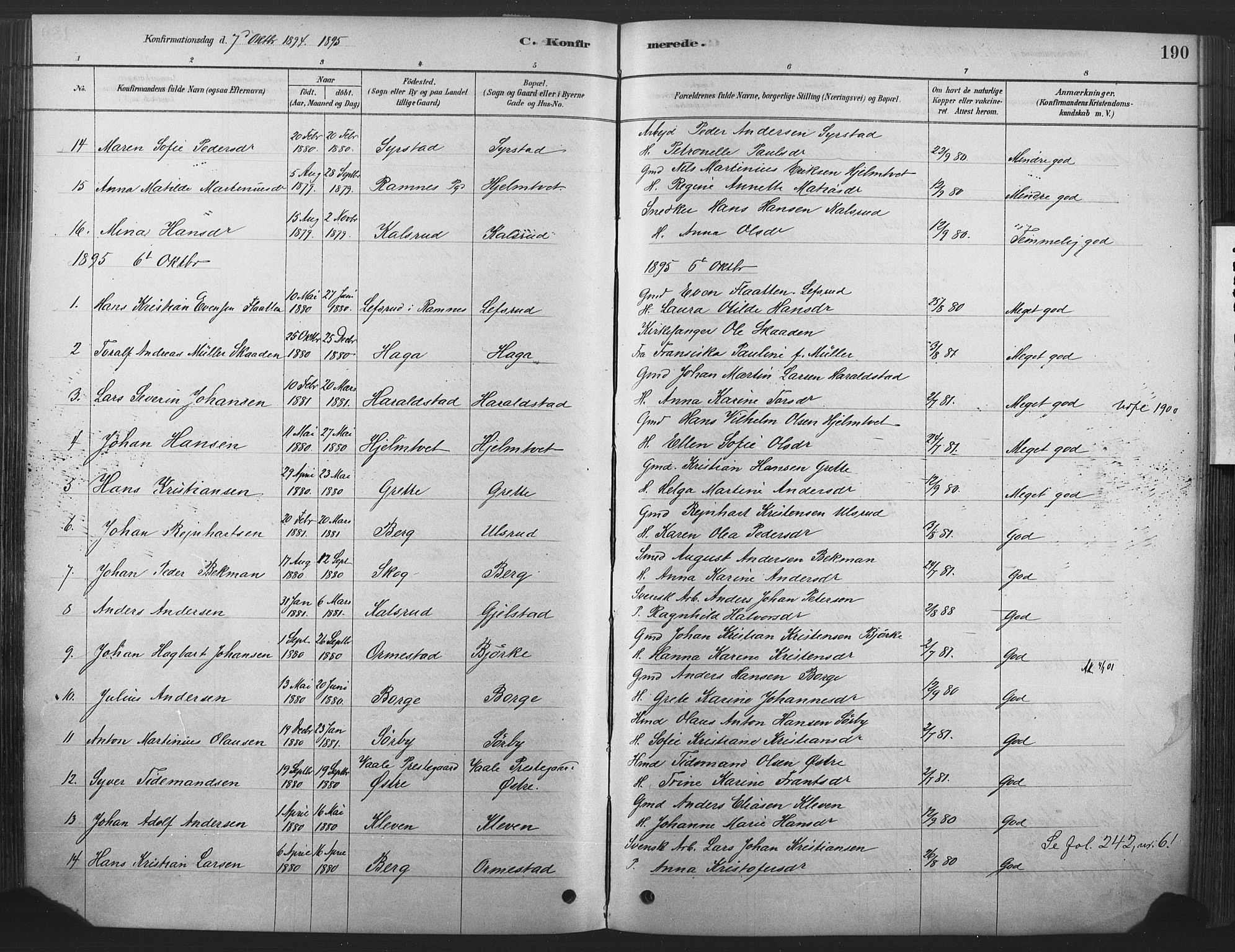 Våle kirkebøker, SAKO/A-334/F/Fa/L0011: Parish register (official) no. I 11, 1878-1906, p. 190