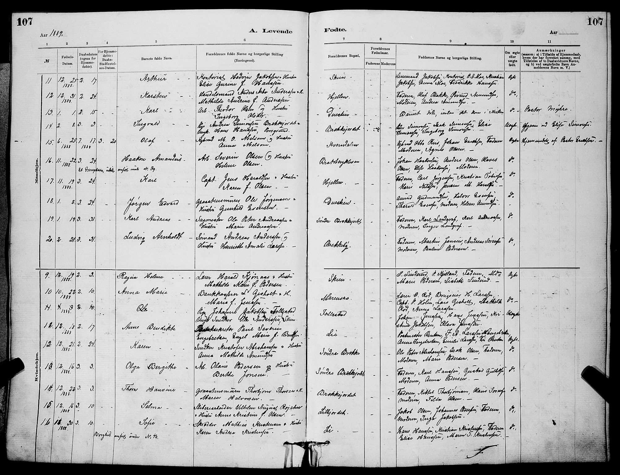 Skien kirkebøker, SAKO/A-302/G/Ga/L0006: Parish register (copy) no. 6, 1881-1890, p. 107