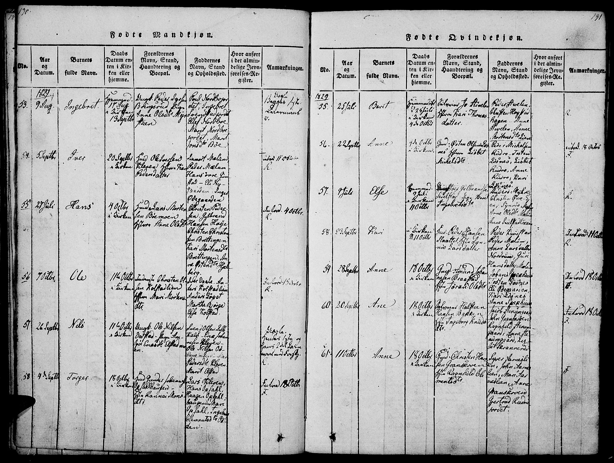 Ringebu prestekontor, AV/SAH-PREST-082/H/Ha/Haa/L0004: Parish register (official) no. 4, 1821-1839, p. 130-131