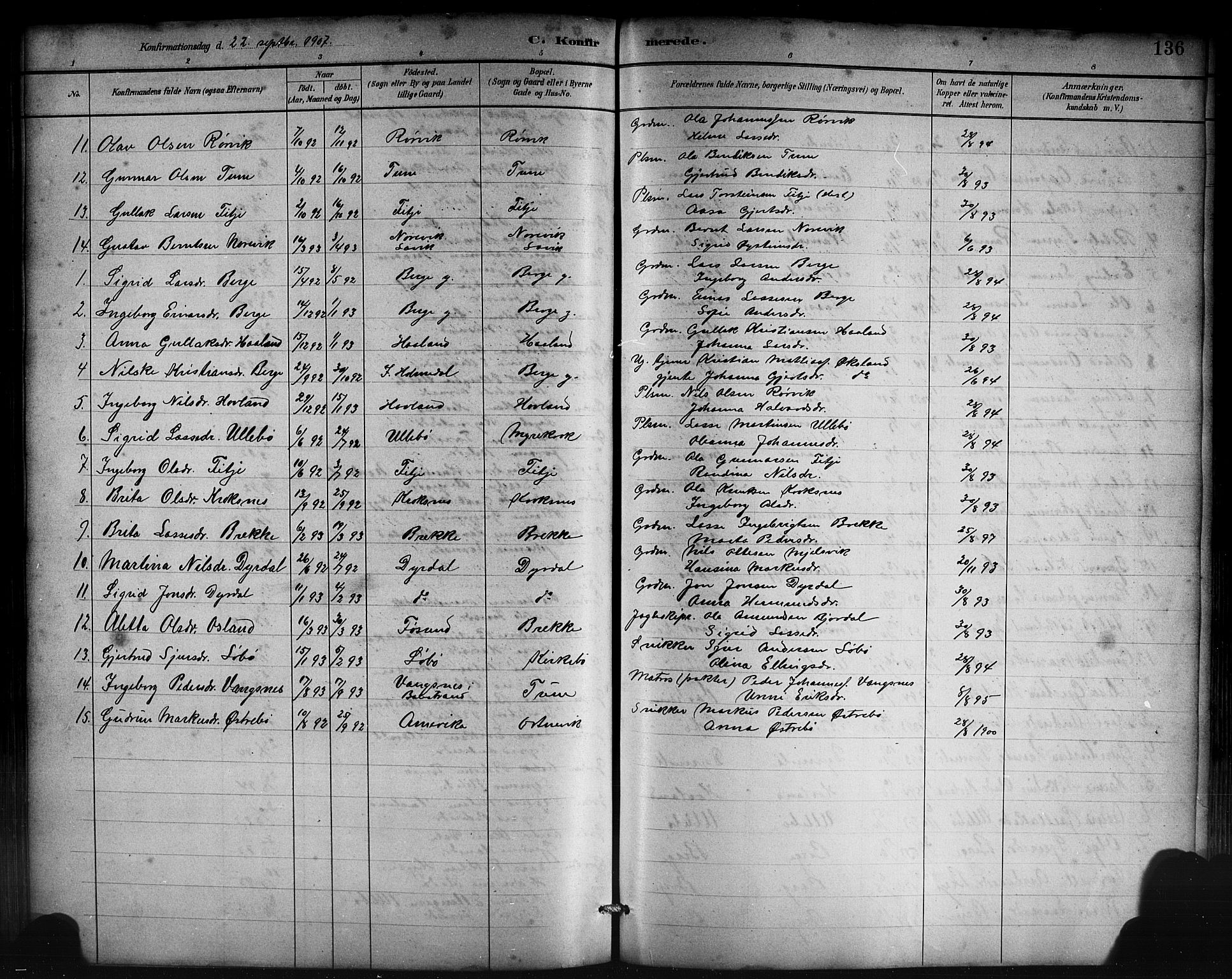 Lavik sokneprestembete, SAB/A-80901: Parish register (copy) no. B 3, 1882-1913, p. 136