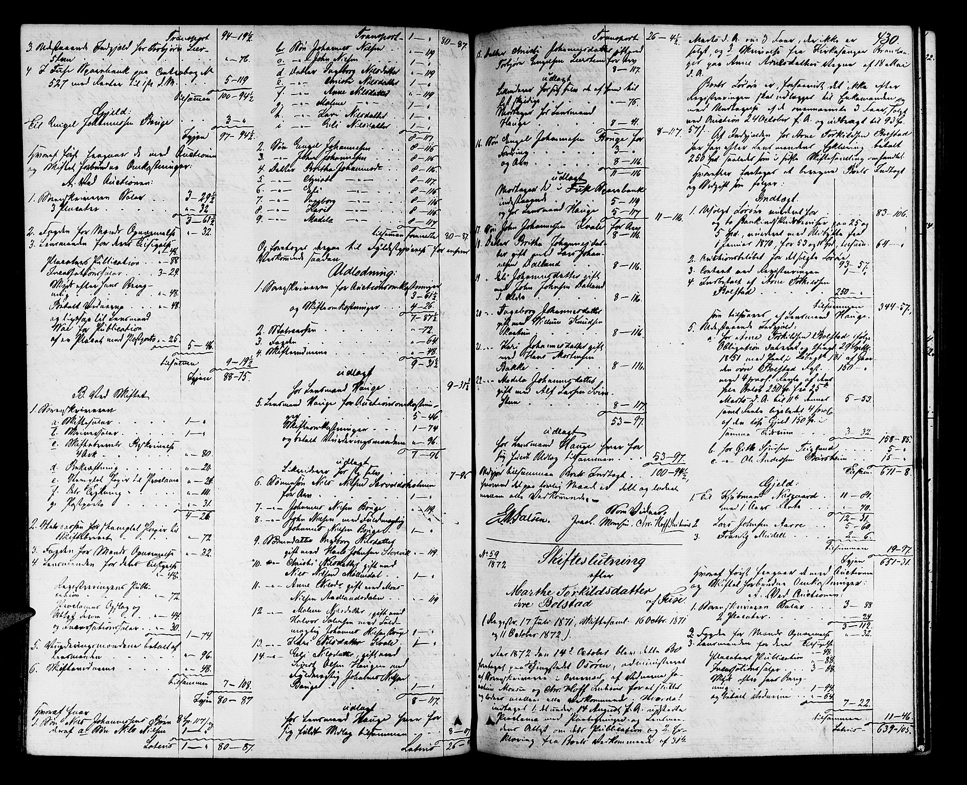 Midhordland sorenskriveri, AV/SAB-A-3001/1/H/Hd/L0004: Skifteutlodningsprotokoll, 1863-1878, p. 429b-430a