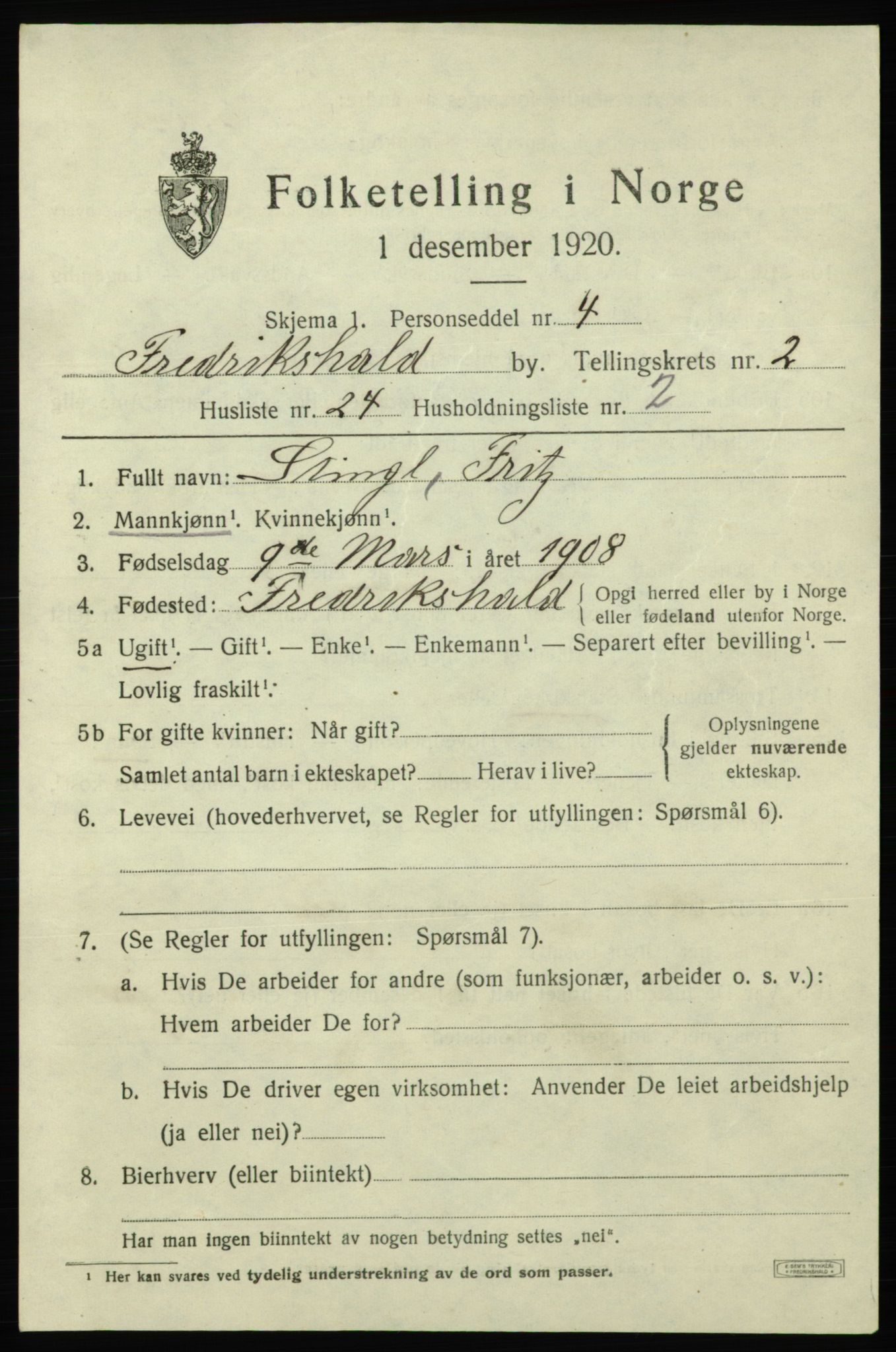 SAO, 1920 census for Fredrikshald, 1920, p. 9832