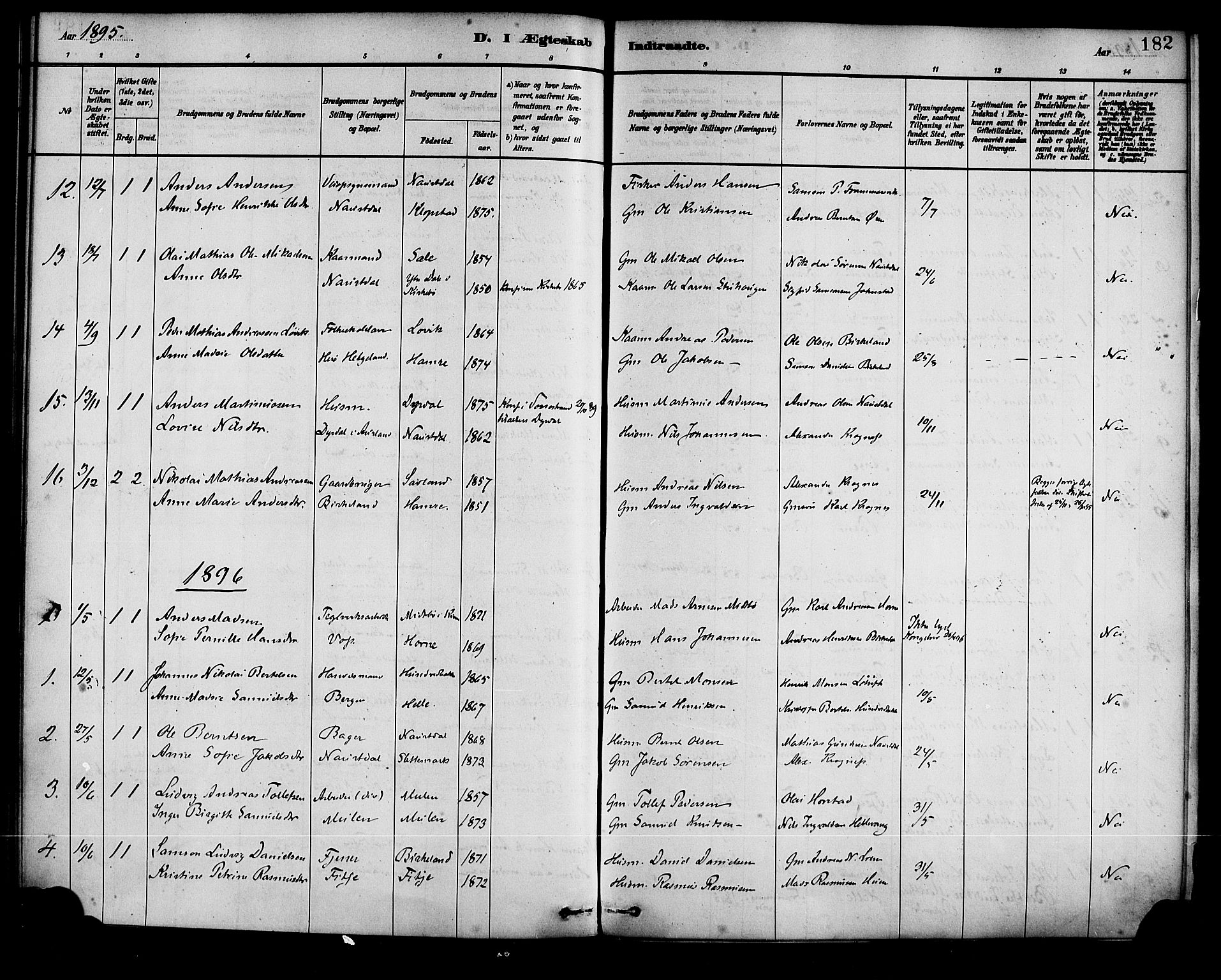 Førde sokneprestembete, SAB/A-79901/H/Haa/Haad/L0001: Parish register (official) no. D 1, 1881-1898, p. 182