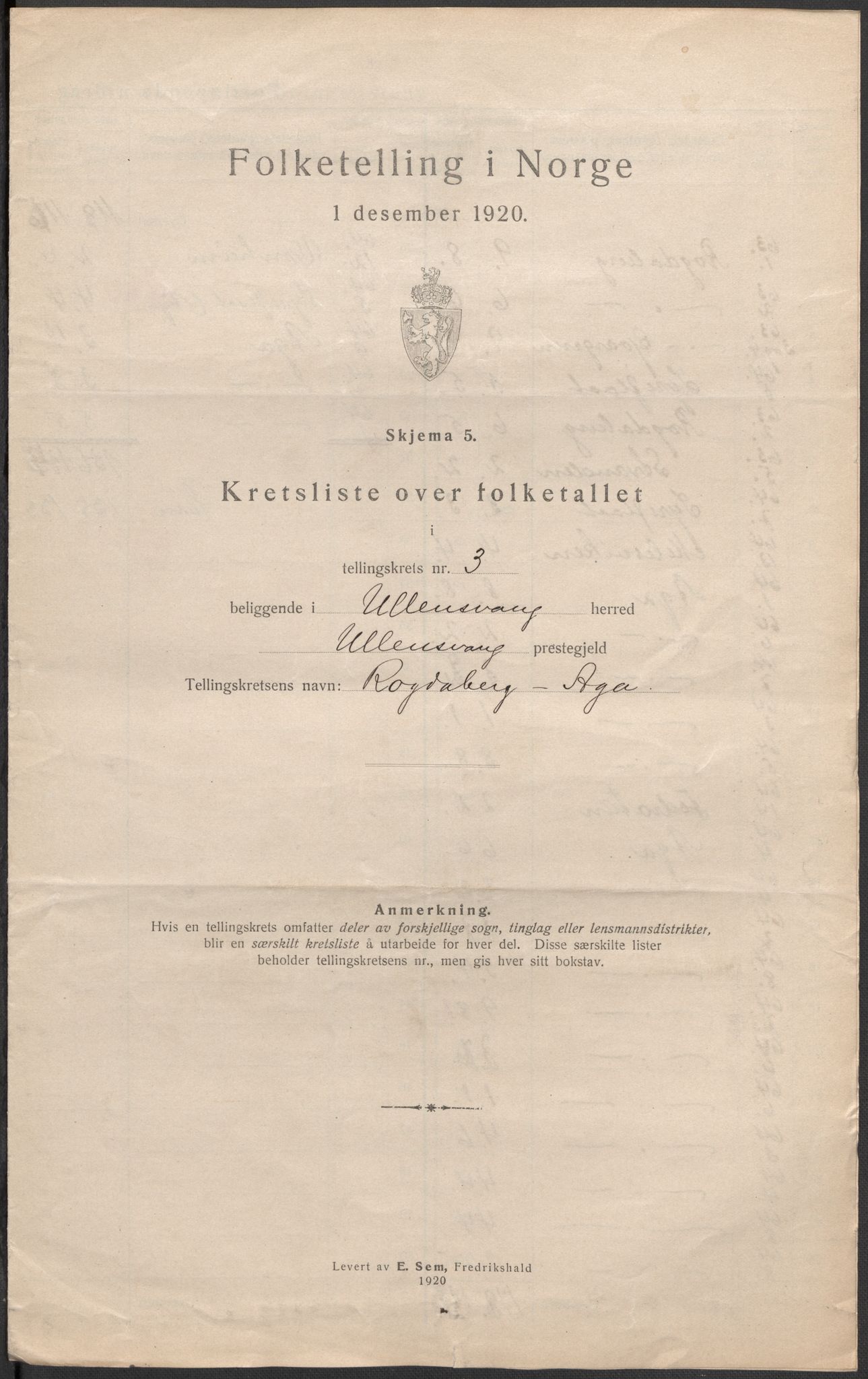 SAB, 1920 census for Ullensvang, 1920, p. 11