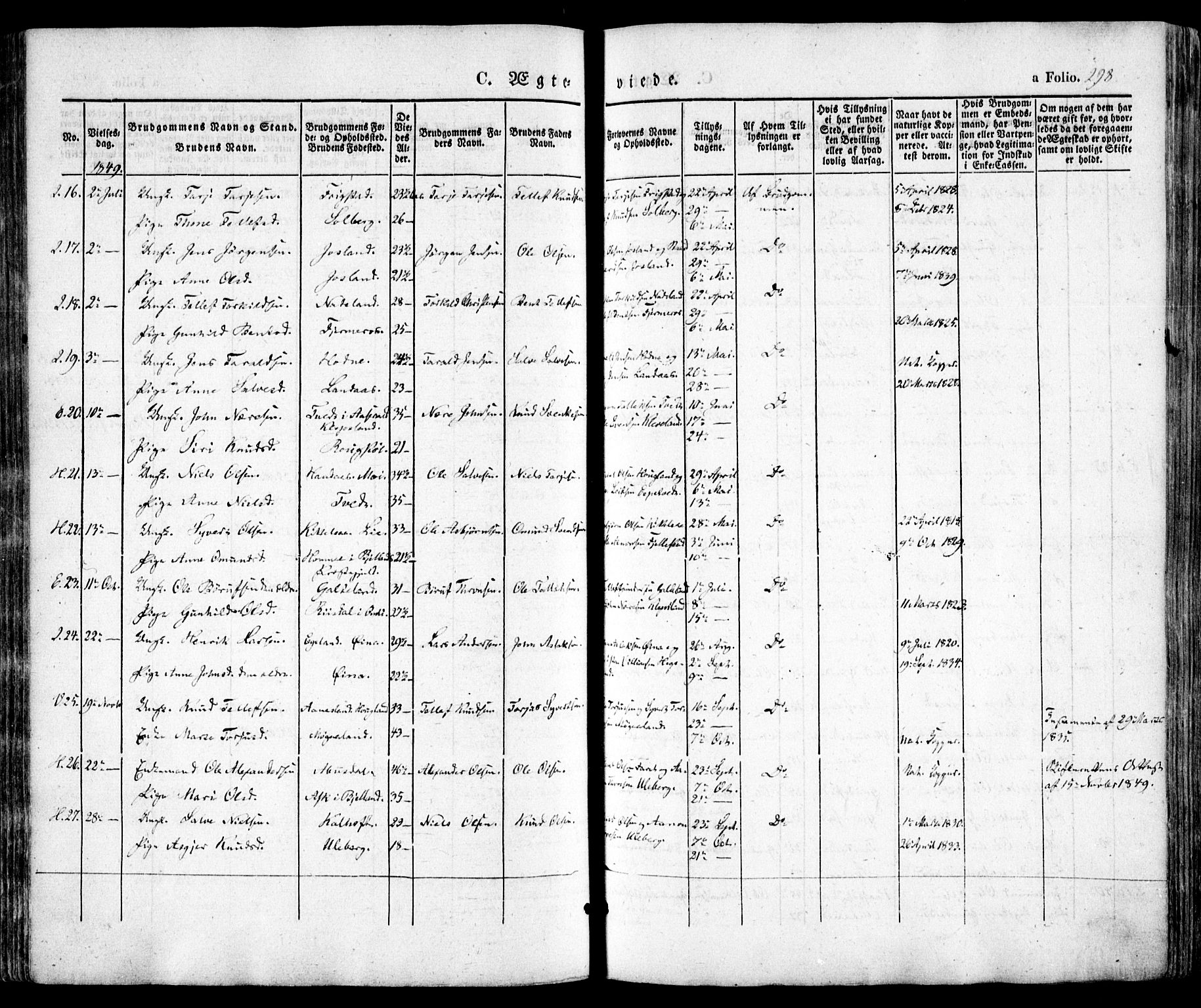 Evje sokneprestkontor, AV/SAK-1111-0008/F/Fa/Faa/L0005: Parish register (official) no. A 5, 1843-1865, p. 298