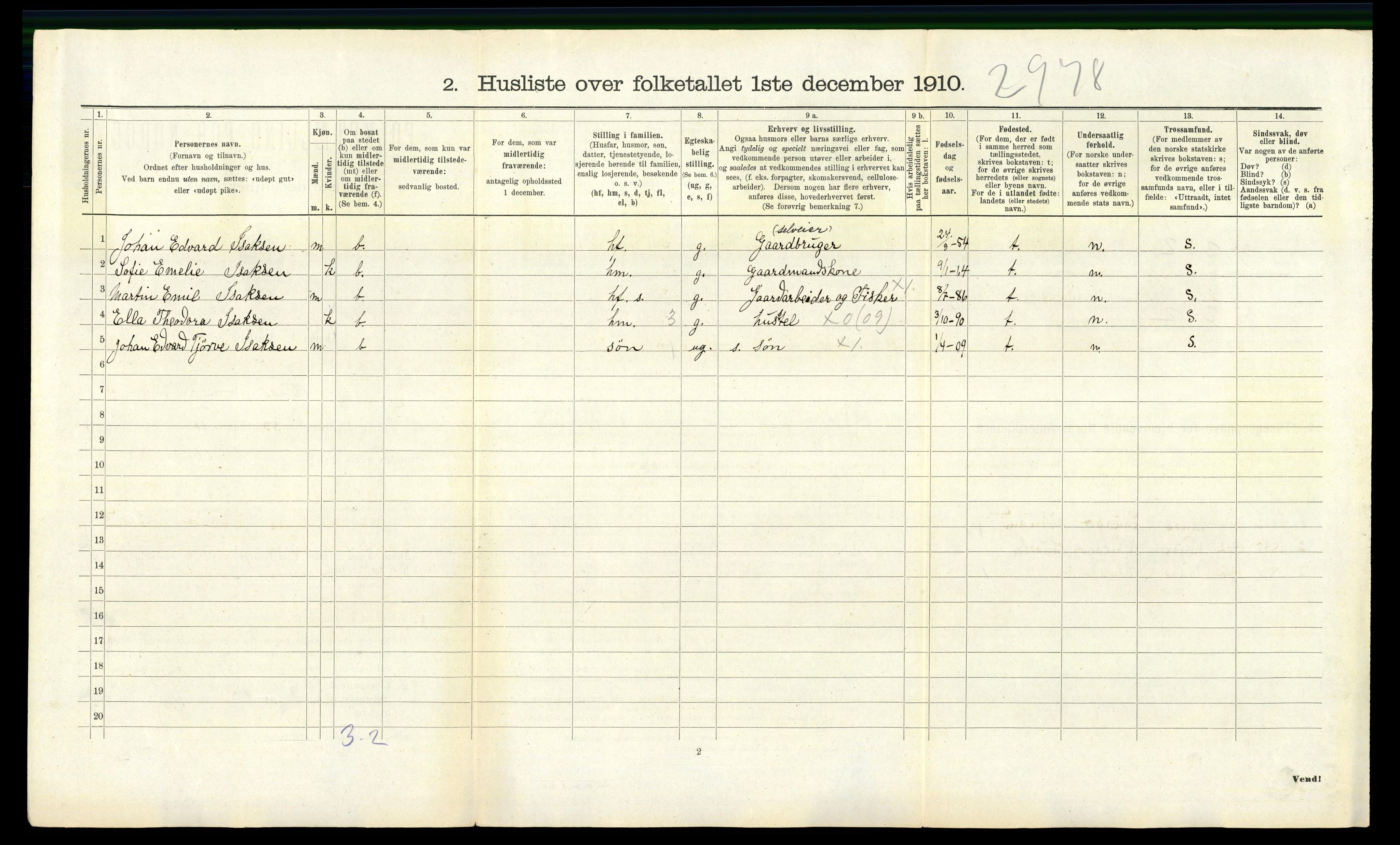 RA, 1910 census for Vanse, 1910, p. 1388