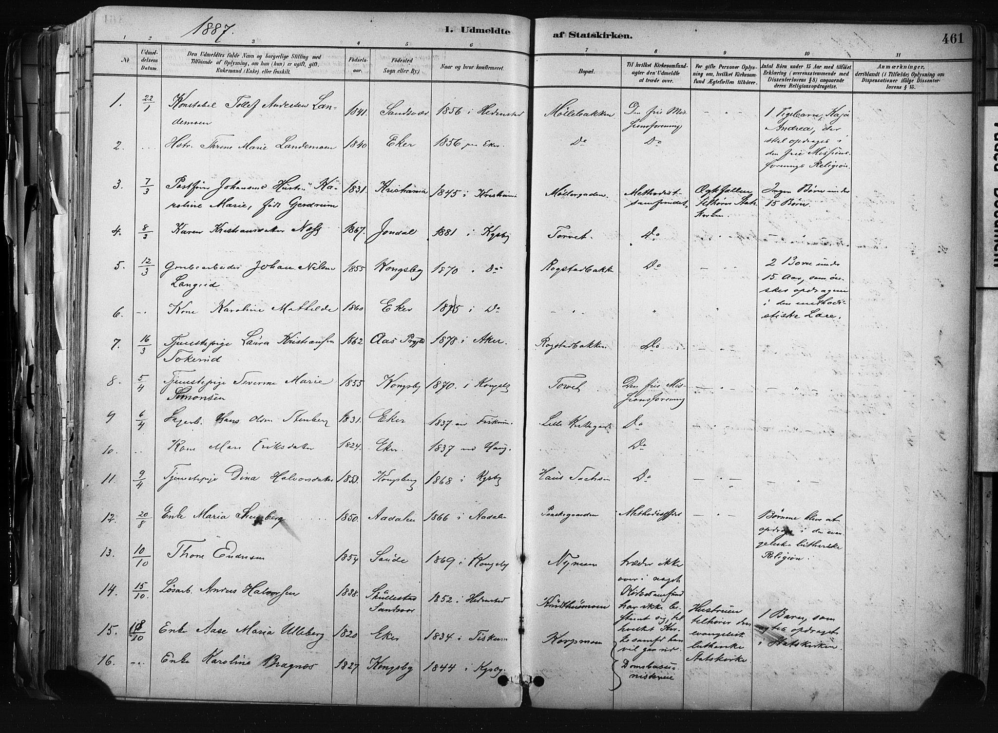 Kongsberg kirkebøker, AV/SAKO-A-22/F/Fb/L0002: Parish register (official) no. II 2, 1886-1896, p. 461