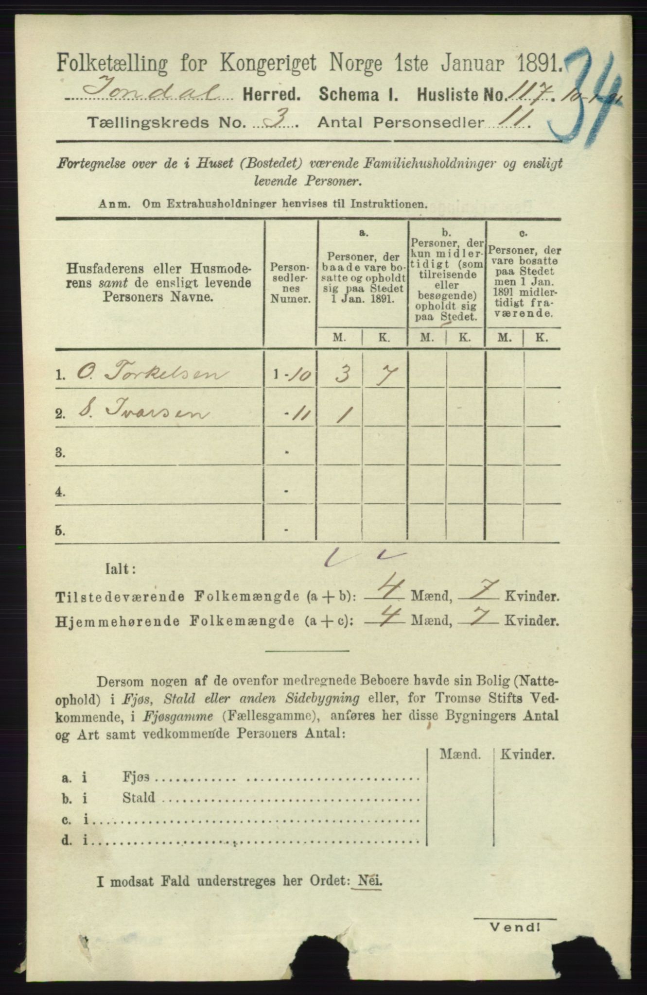 RA, 1891 census for 1227 Jondal, 1891, p. 1298