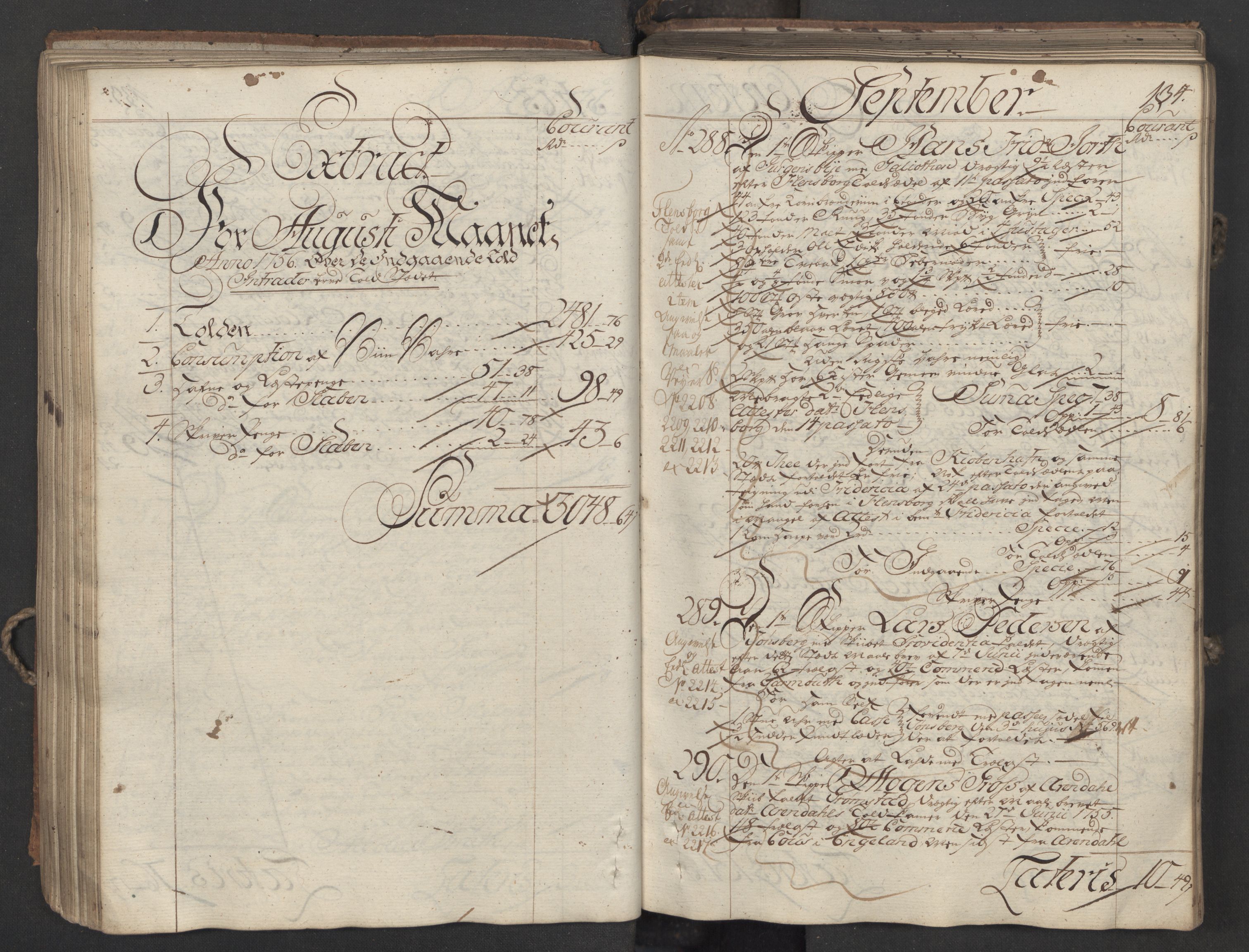 Generaltollkammeret, tollregnskaper, RA/EA-5490/R06/L0037/0001: Tollregnskaper Kristiania / Inngående hovedtollbok, 1756, p. 133b-134a