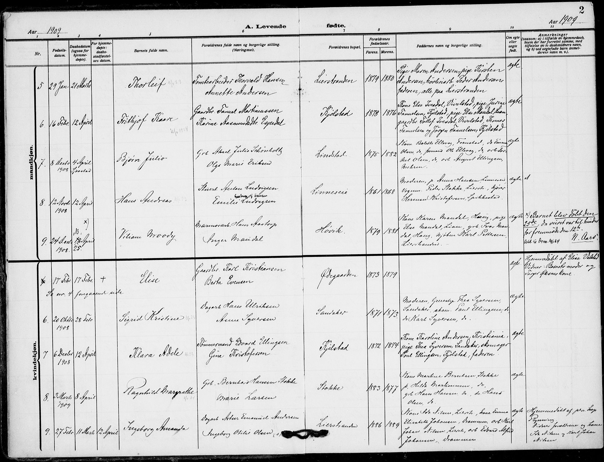 Lier kirkebøker, SAKO/A-230/F/Fa/L0018: Parish register (official) no. I 18, 1909-1917, p. 2