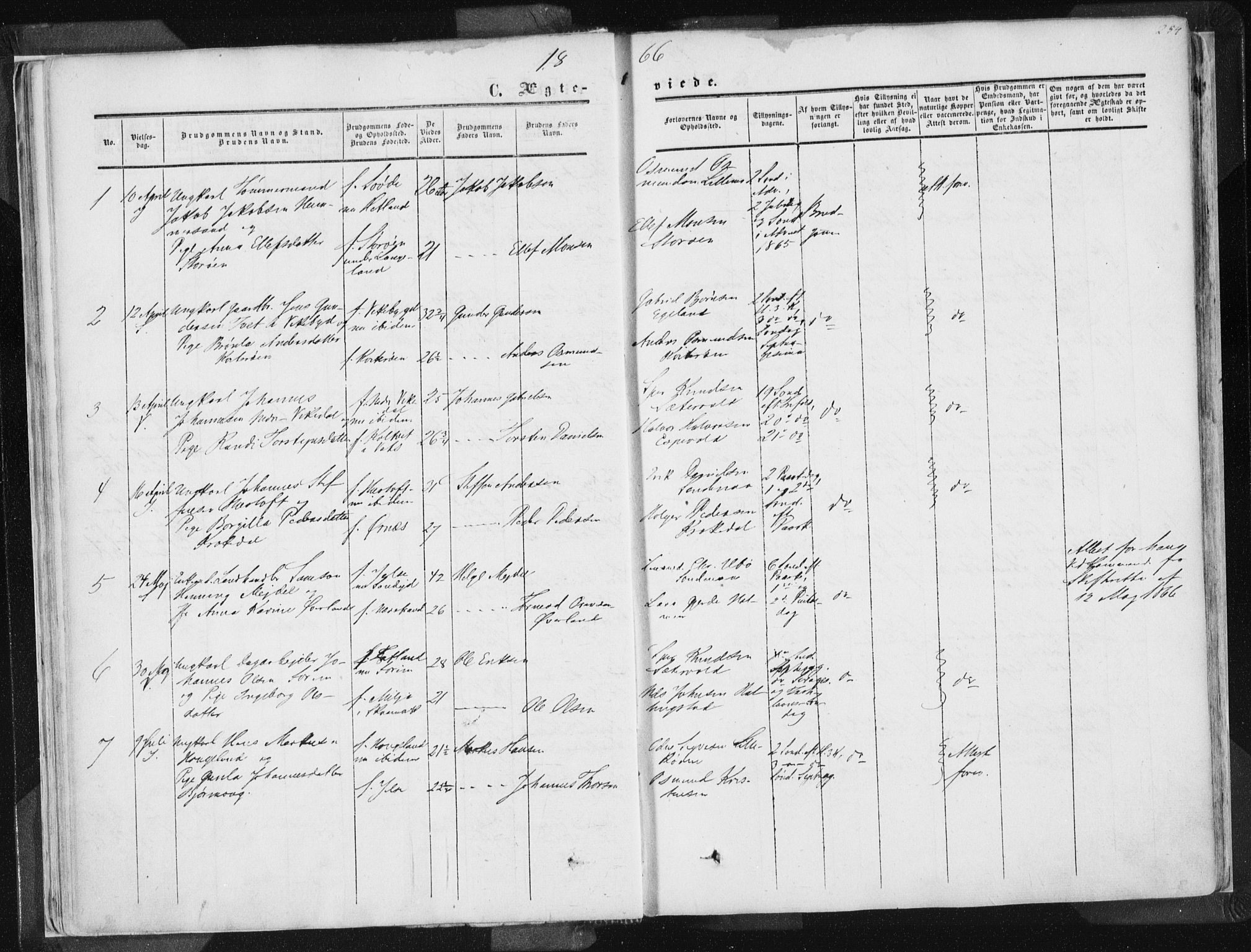 Vikedal sokneprestkontor, AV/SAST-A-101840/01/IV: Parish register (official) no. A 6.2, 1851-1867, p. 254