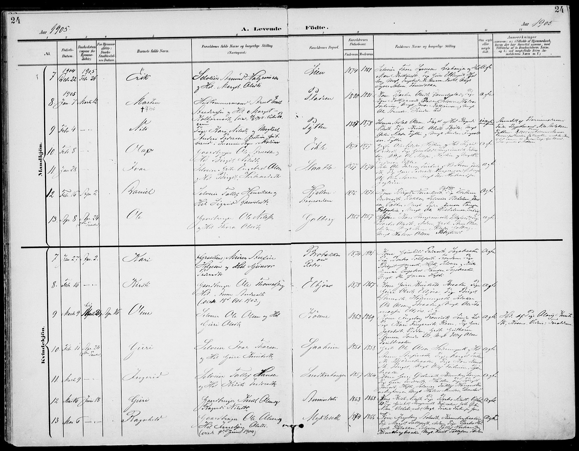 Gol kirkebøker, AV/SAKO-A-226/F/Fa/L0006: Parish register (official) no. I 6, 1901-1918, p. 24