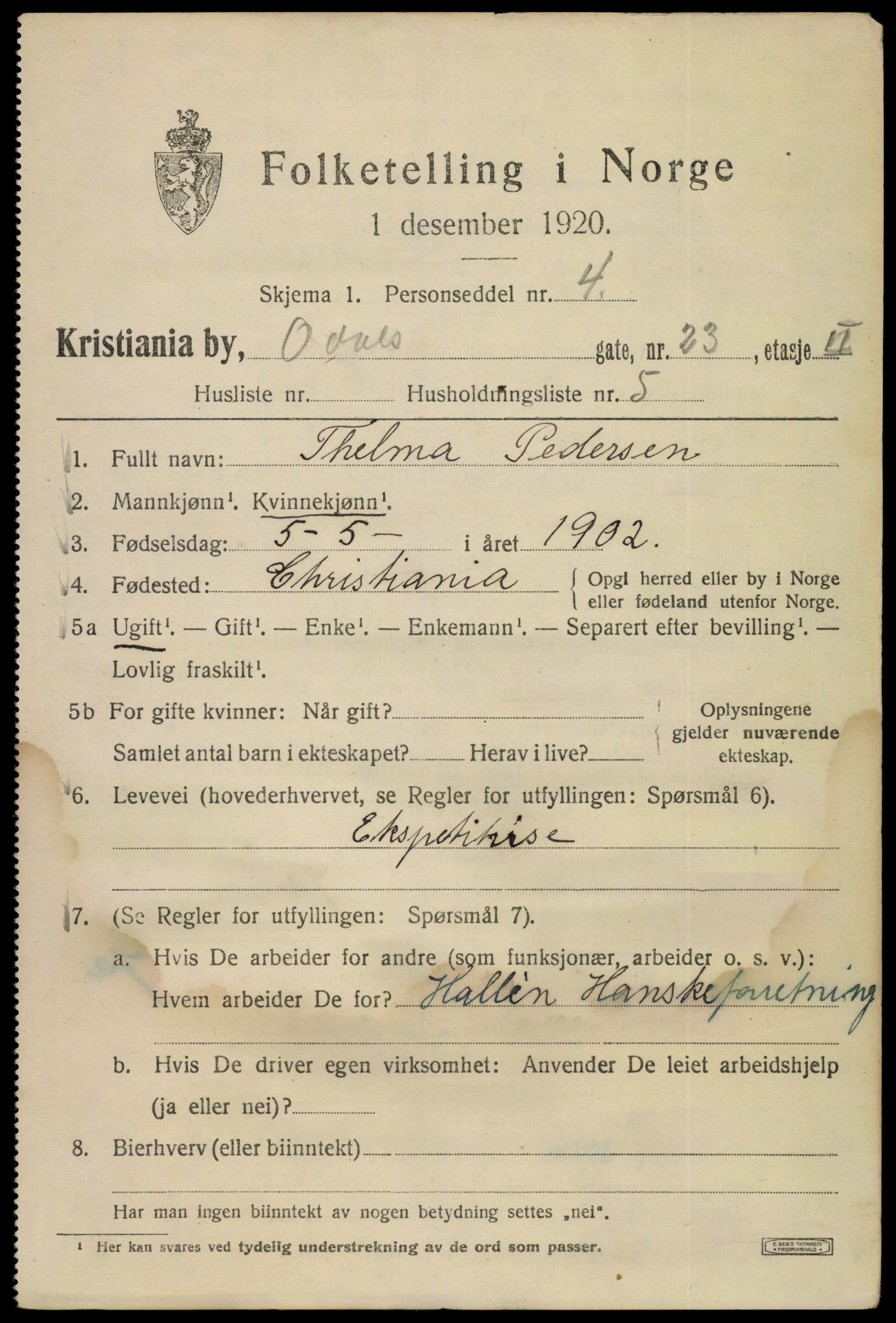 SAO, 1920 census for Kristiania, 1920, p. 429167