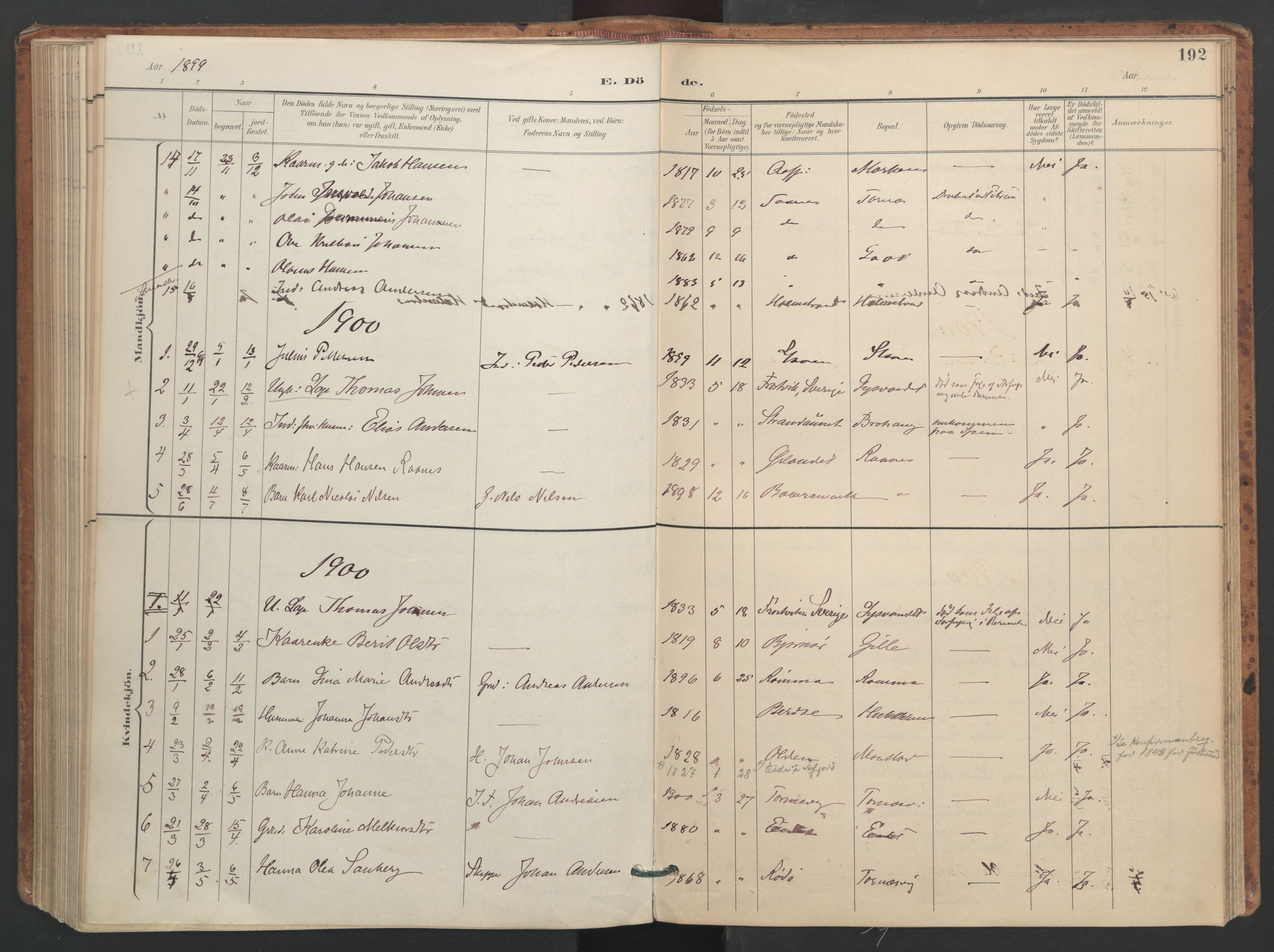Ministerialprotokoller, klokkerbøker og fødselsregistre - Sør-Trøndelag, SAT/A-1456/655/L0681: Parish register (official) no. 655A10, 1895-1907, p. 192