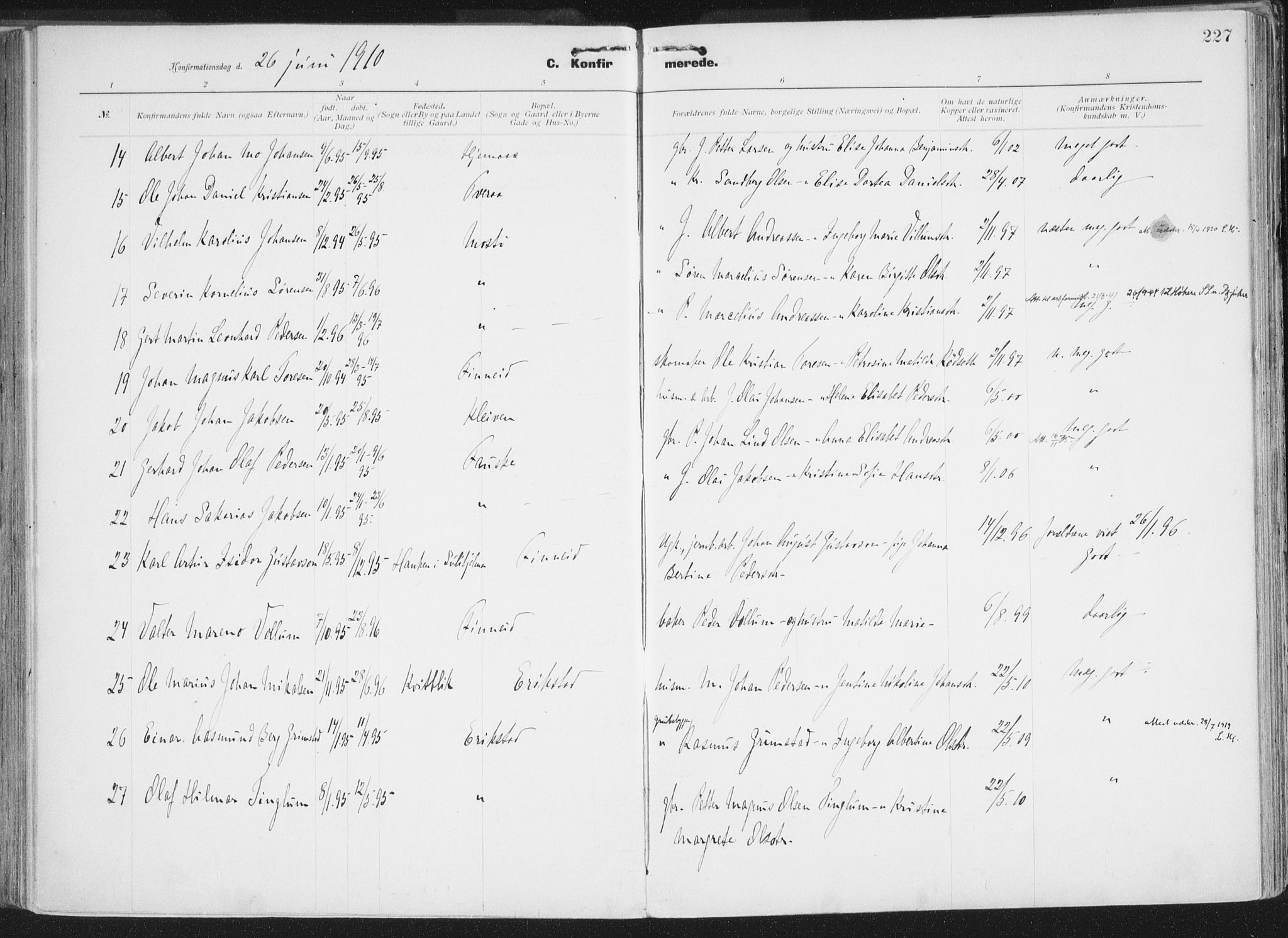 Ministerialprotokoller, klokkerbøker og fødselsregistre - Nordland, AV/SAT-A-1459/849/L0696: Parish register (official) no. 849A08, 1898-1910, p. 227