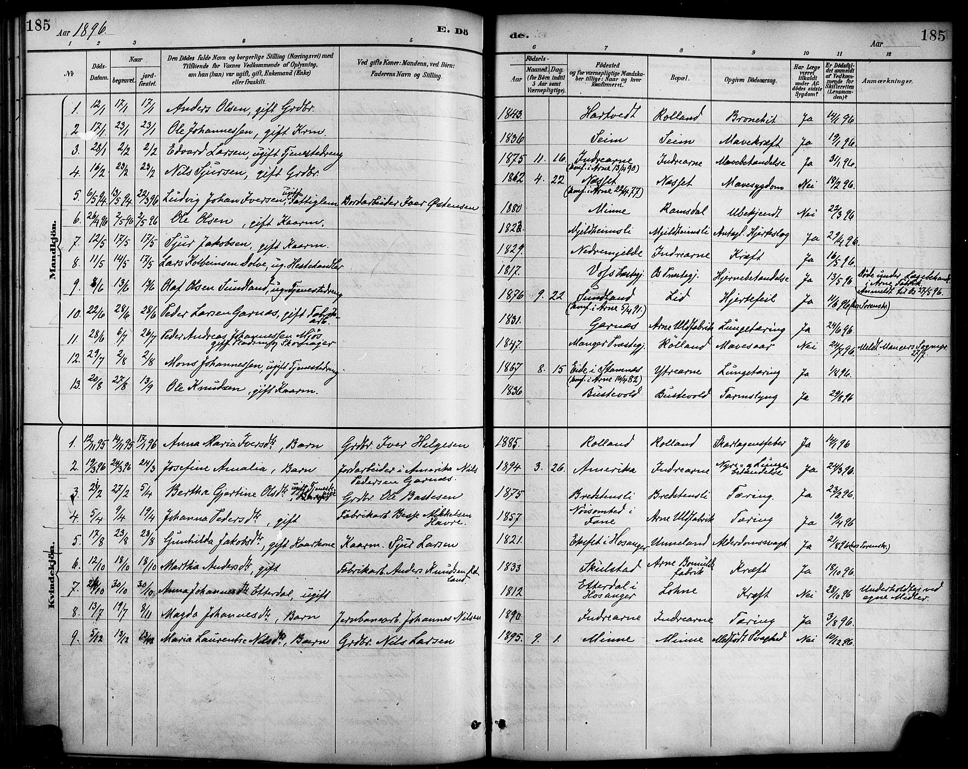 Haus sokneprestembete, AV/SAB-A-75601/H/Haa/Haad/L0001: Parish register (official) no. D 1, 1887-1898, p. 185