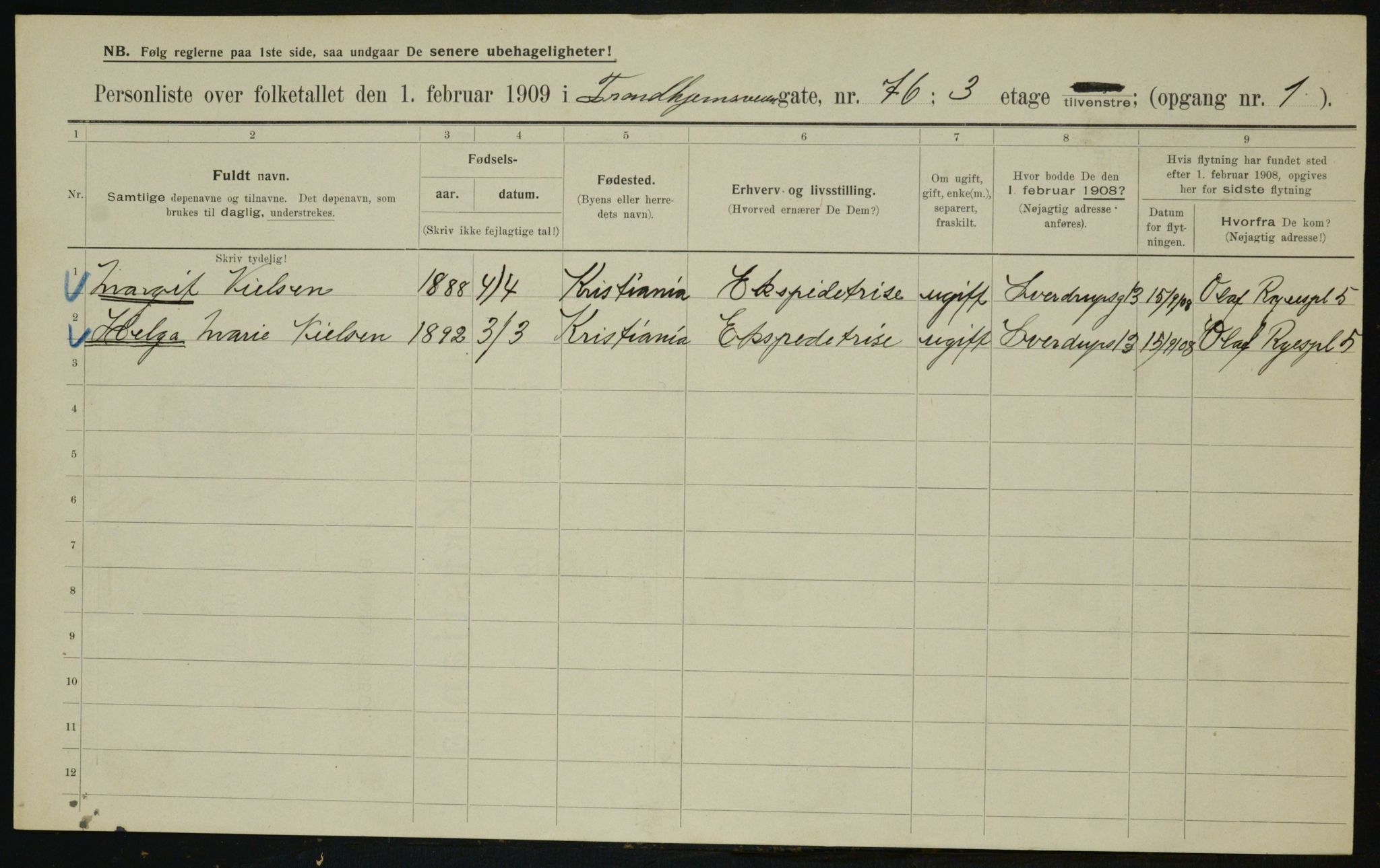 OBA, Municipal Census 1909 for Kristiania, 1909, p. 90142