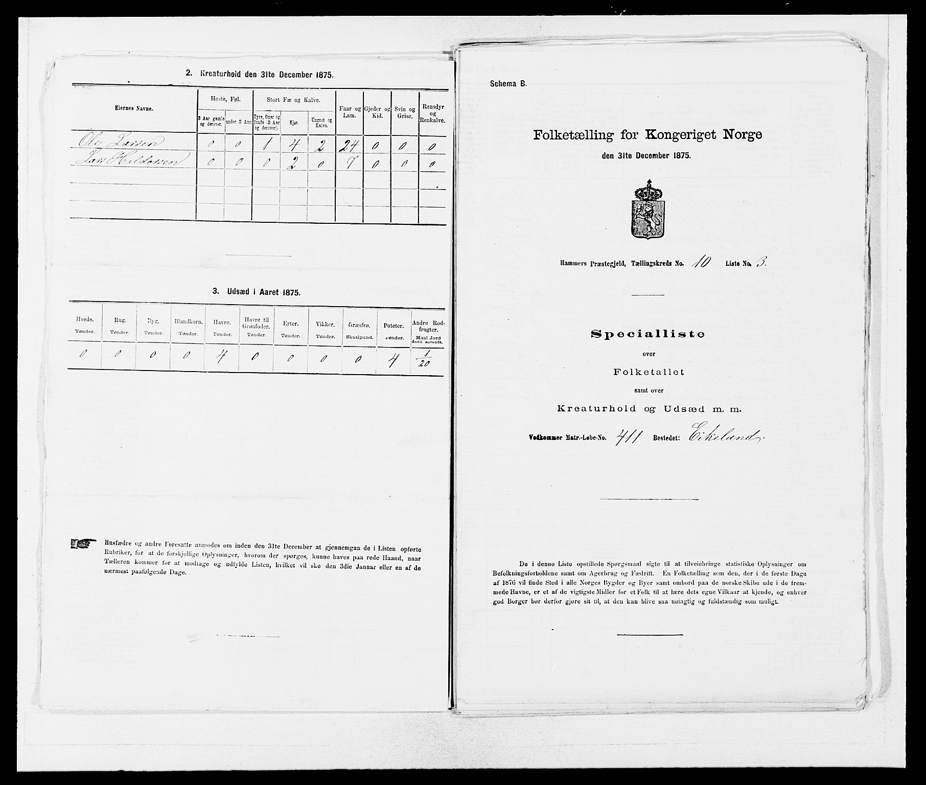 SAB, 1875 census for 1254P Hamre, 1875, p. 1301