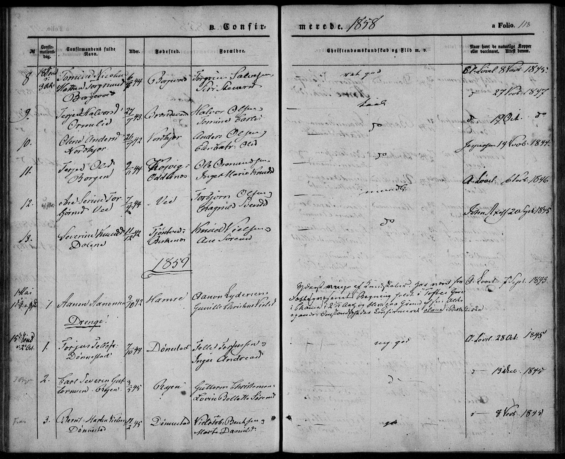 Tveit sokneprestkontor, AV/SAK-1111-0043/F/Fa/L0005: Parish register (official) no. A 5, 1853-1871, p. 118