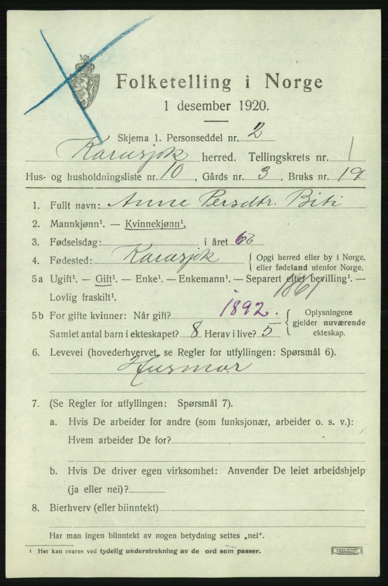 SATØ, 1920 census for Karasjok, 1920, p. 524