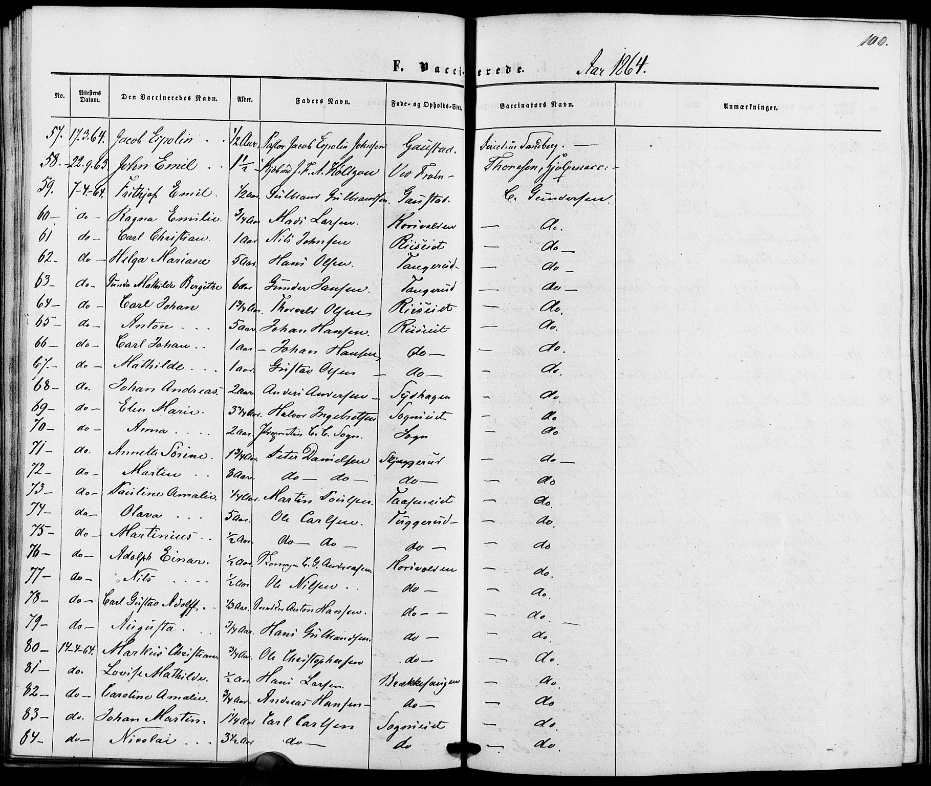 Vestre Aker prestekontor Kirkebøker, AV/SAO-A-10025/K/Ka/L0001: Vaccination register no. 1, 1857-1867, p. 100