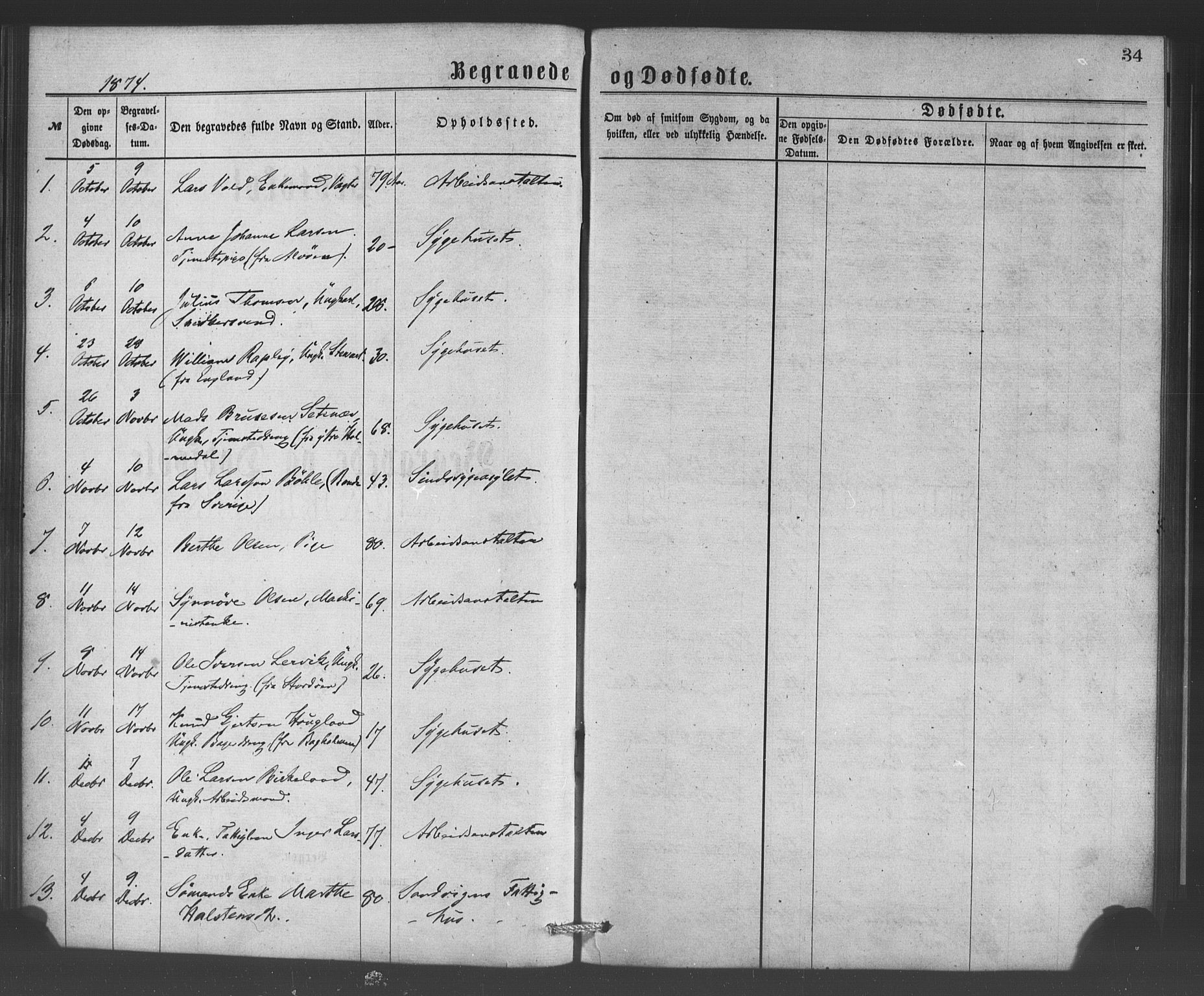 Bergen kommunale pleiehjem - stiftelsespresten, SAB/A-100281: Parish register (official) no. A 1, 1874-1886, p. 34