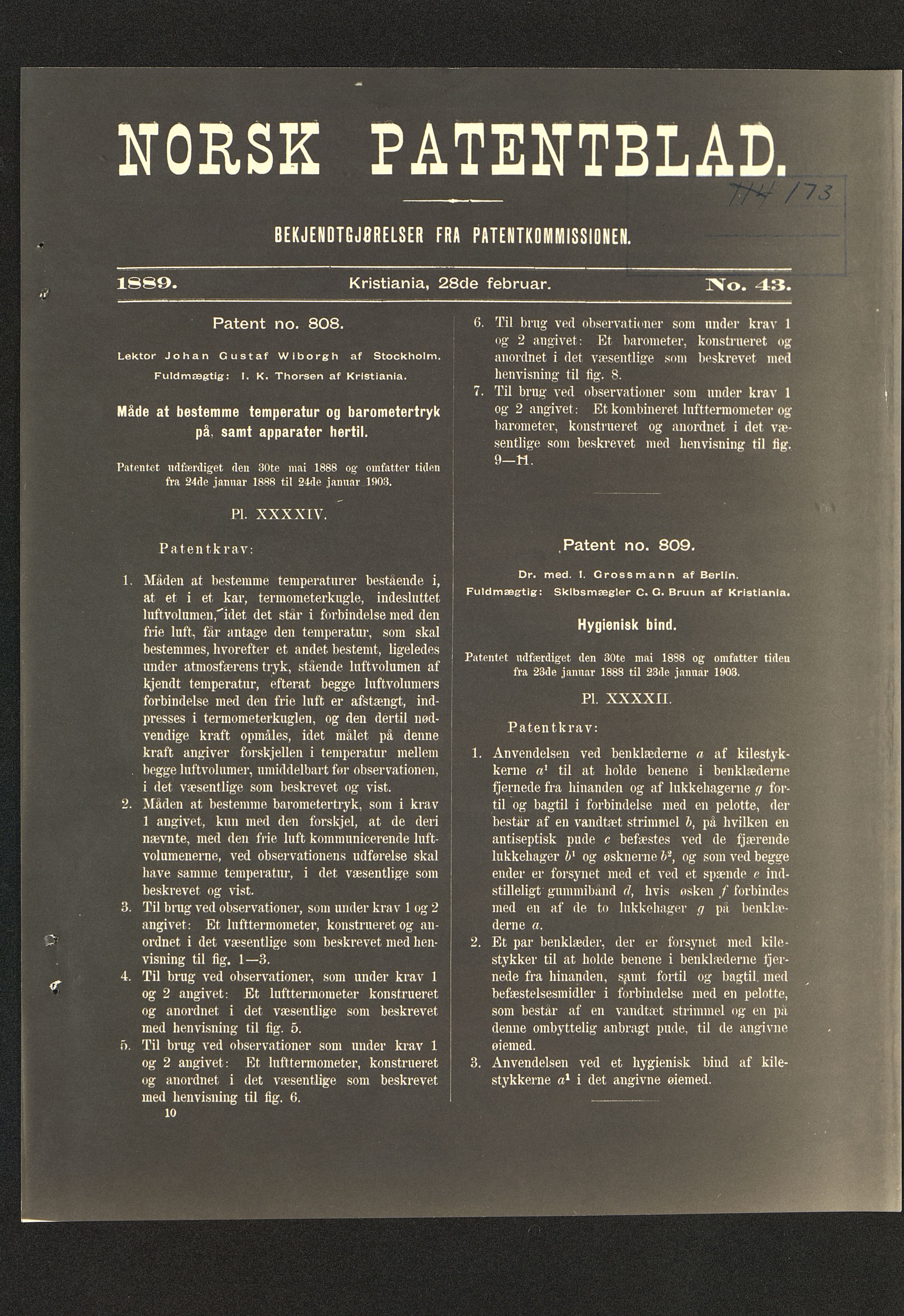 Pa 46 - Sca Mølnlycke AS, VEMU/A-1050/F/L0002/0001: Laboratoriet / Patenter menstruasjonsprodukter, 1889-1958