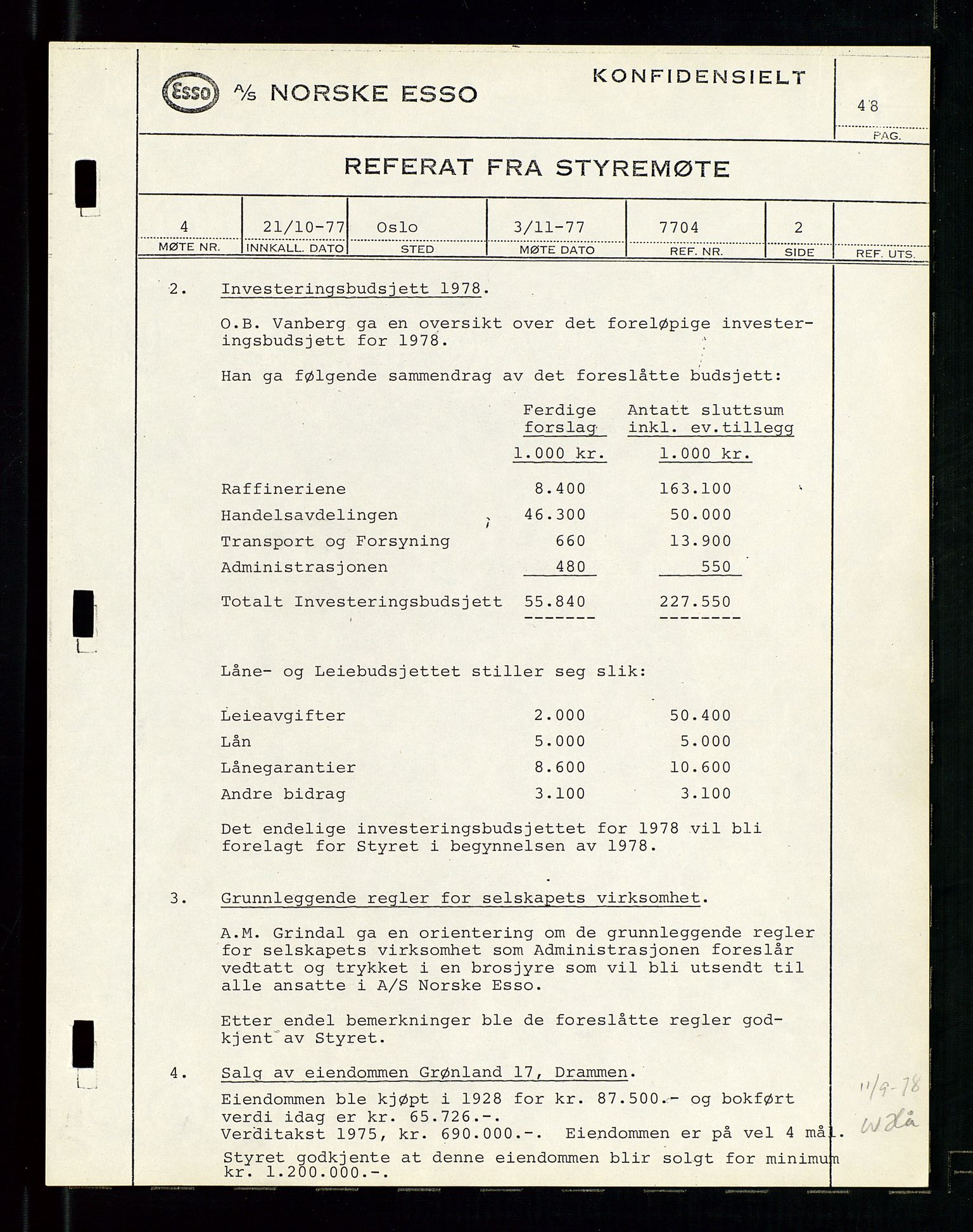 Pa 0982 - Esso Norge A/S, SAST/A-100448/A/Aa/L0003/0003: Den administrerende direksjon Board minutes (styrereferater) og Bedriftforsamlingsprotokoll / Den administrerende direksjon Board minutes (styrereferater), 1975-1985, p. 48