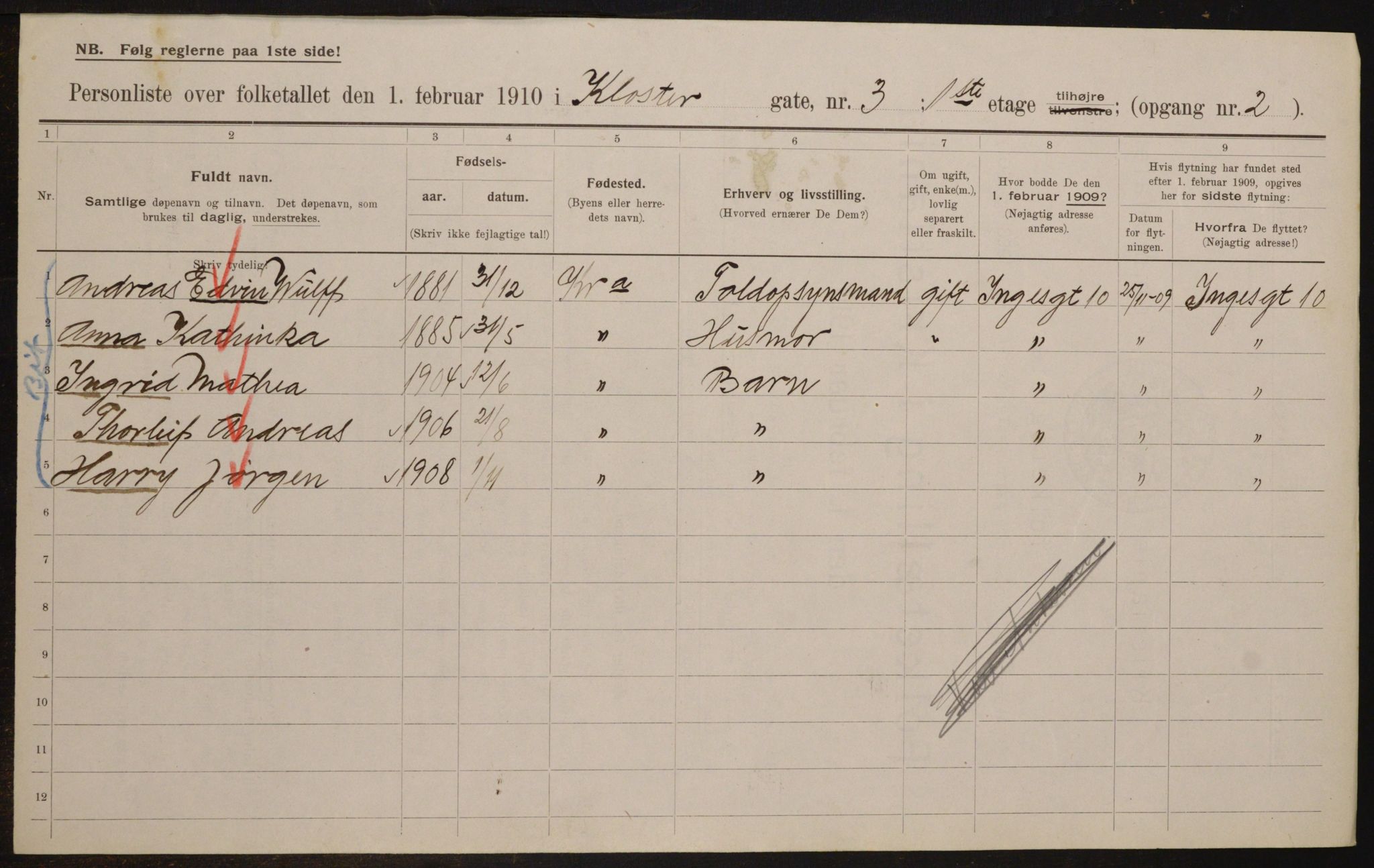 OBA, Municipal Census 1910 for Kristiania, 1910, p. 50626