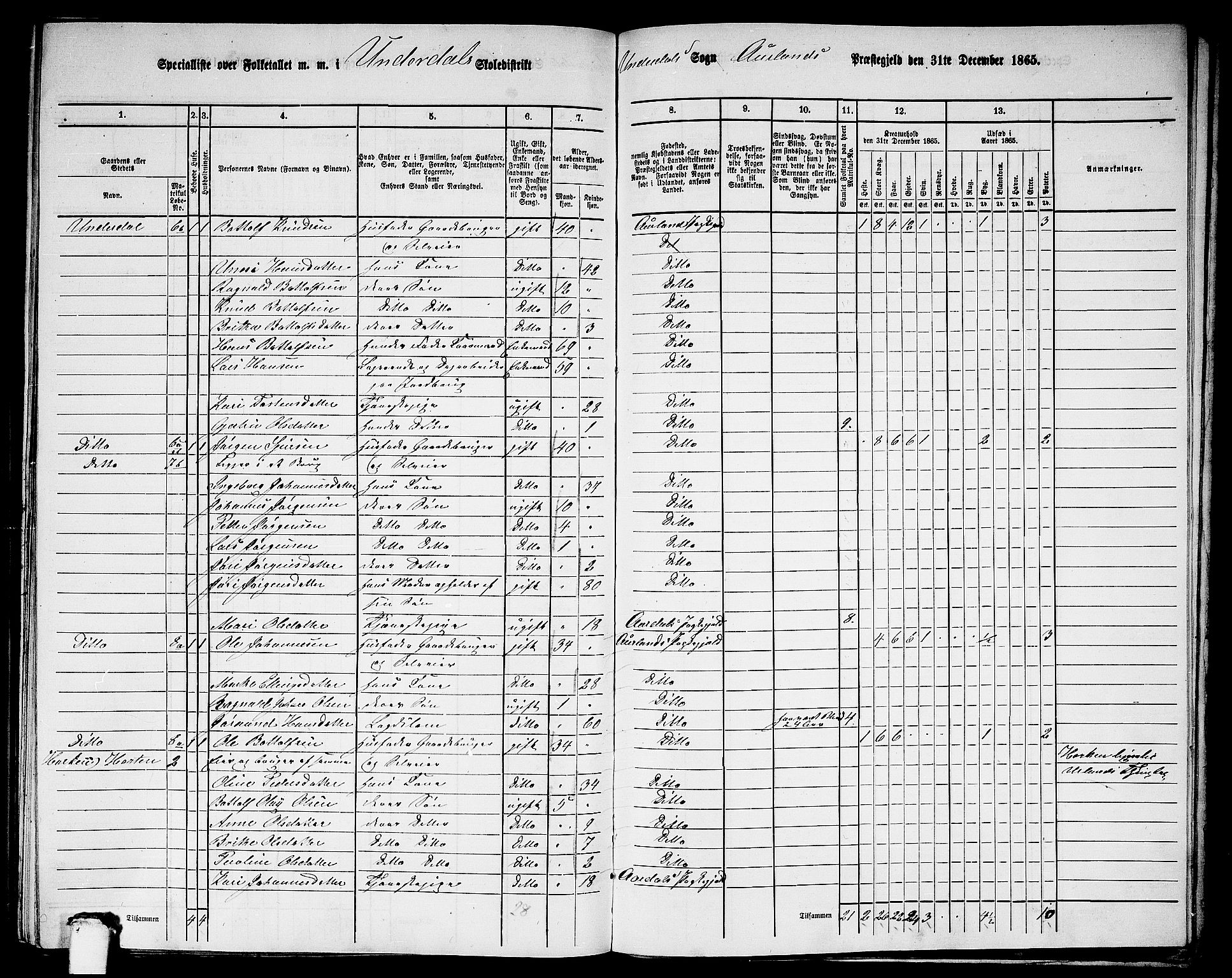 RA, 1865 census for Aurland, 1865, p. 87