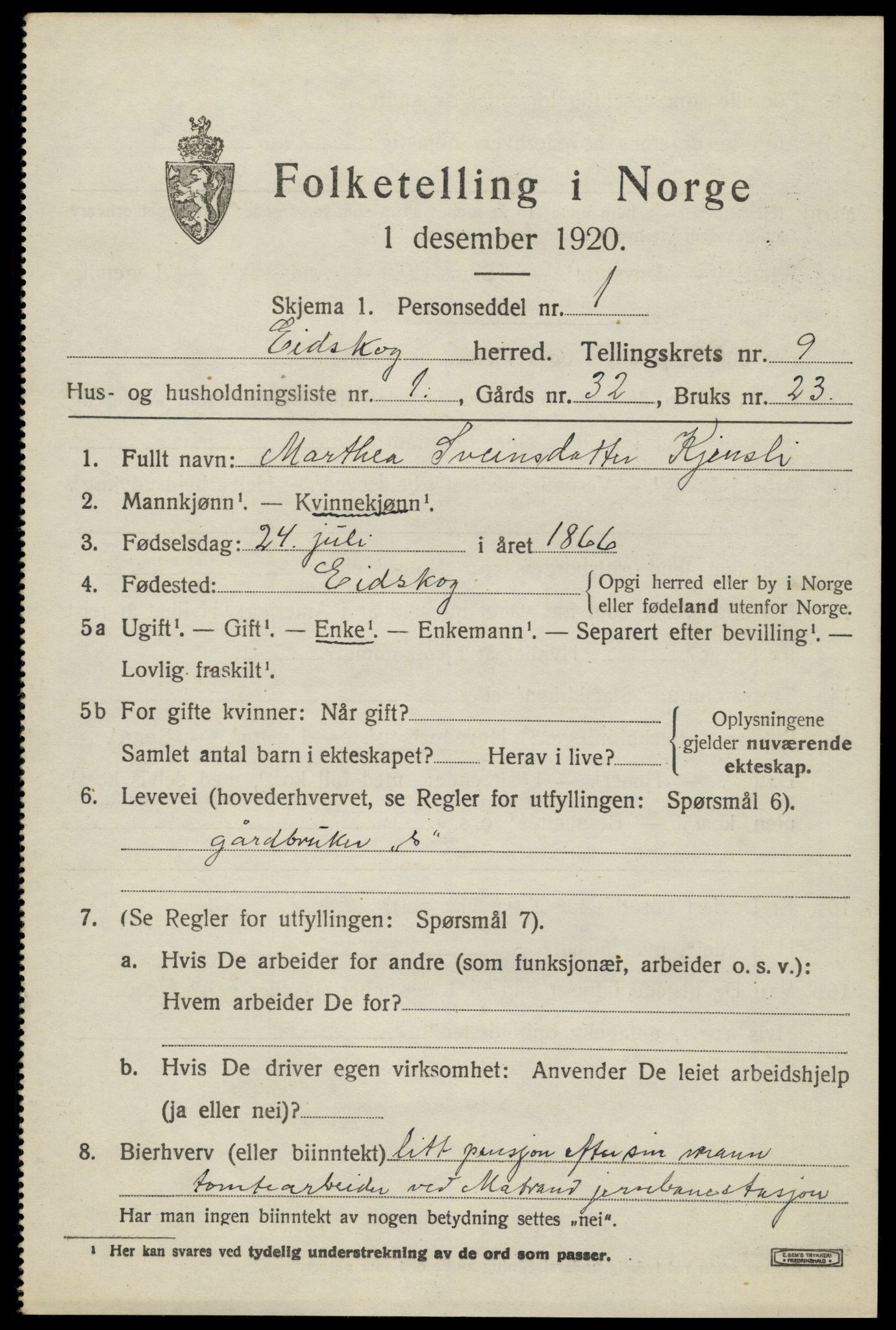 SAH, 1920 census for Eidskog, 1920, p. 10171