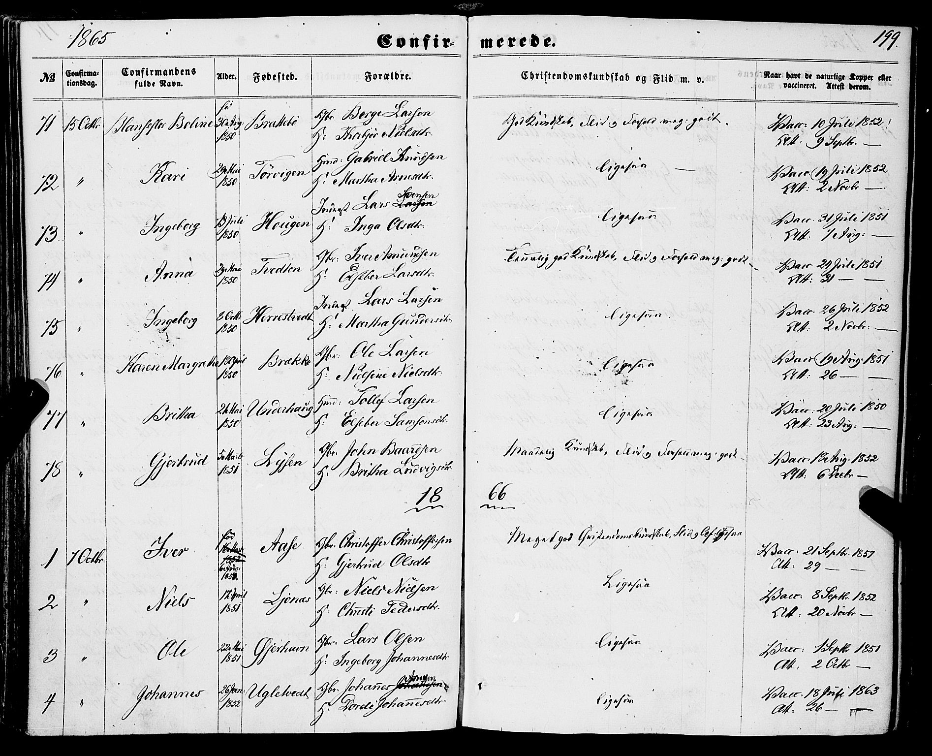 Strandebarm sokneprestembete, AV/SAB-A-78401/H/Haa: Parish register (official) no. A 8, 1858-1872, p. 199