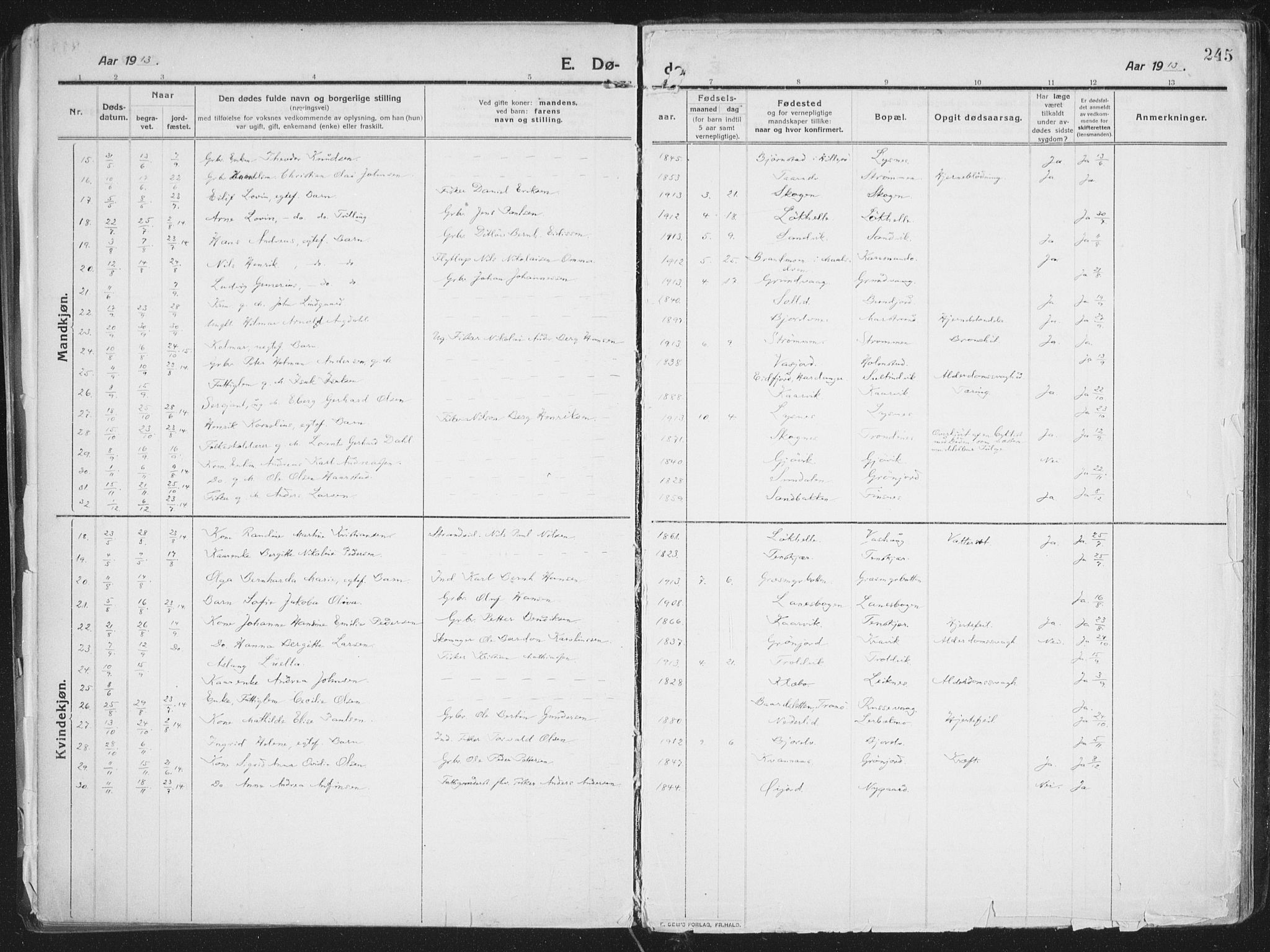 Lenvik sokneprestembete, SATØ/S-1310/H/Ha/Haa/L0016kirke: Parish register (official) no. 16, 1910-1924, p. 245
