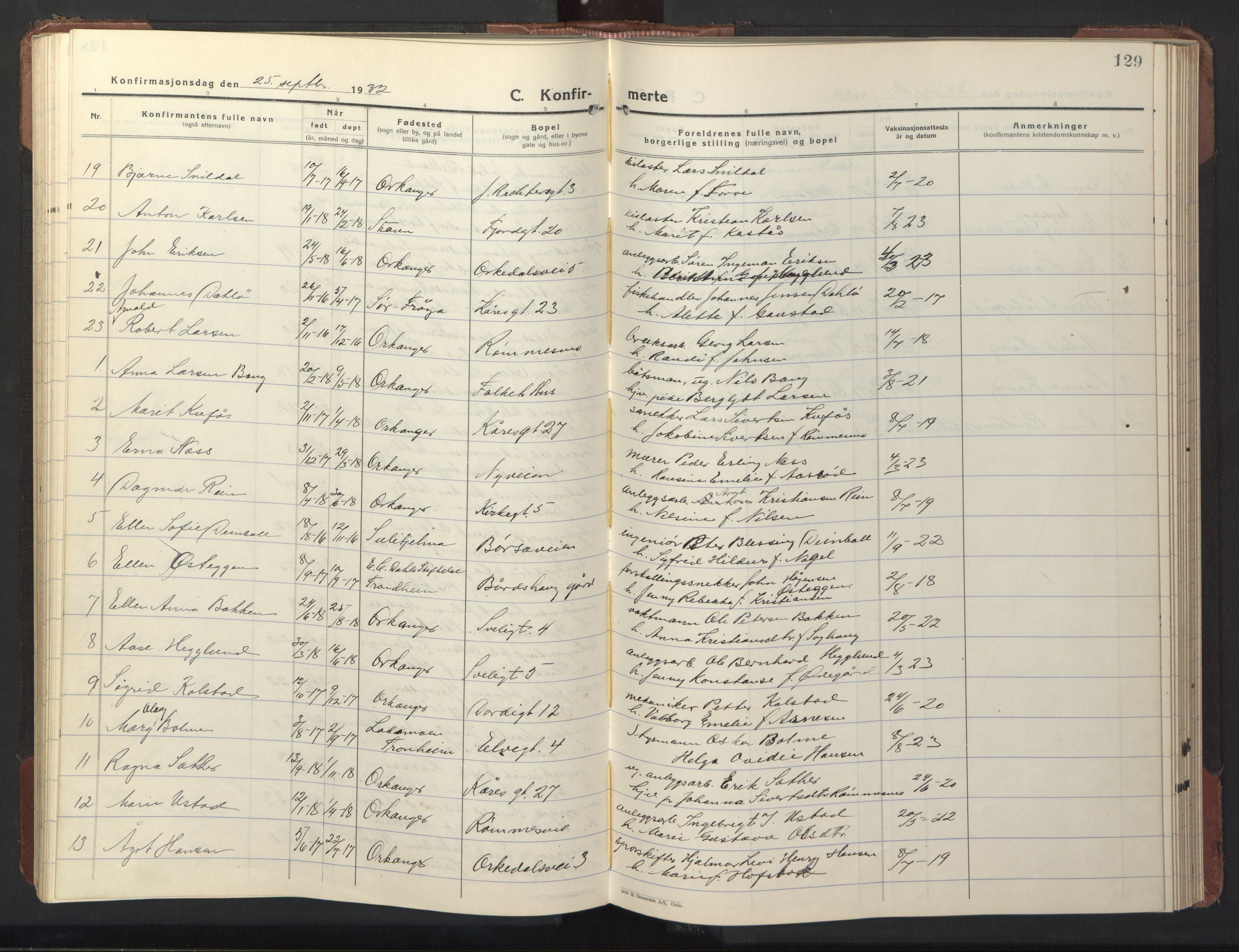Ministerialprotokoller, klokkerbøker og fødselsregistre - Sør-Trøndelag, SAT/A-1456/669/L0832: Parish register (copy) no. 669C02, 1925-1953, p. 129