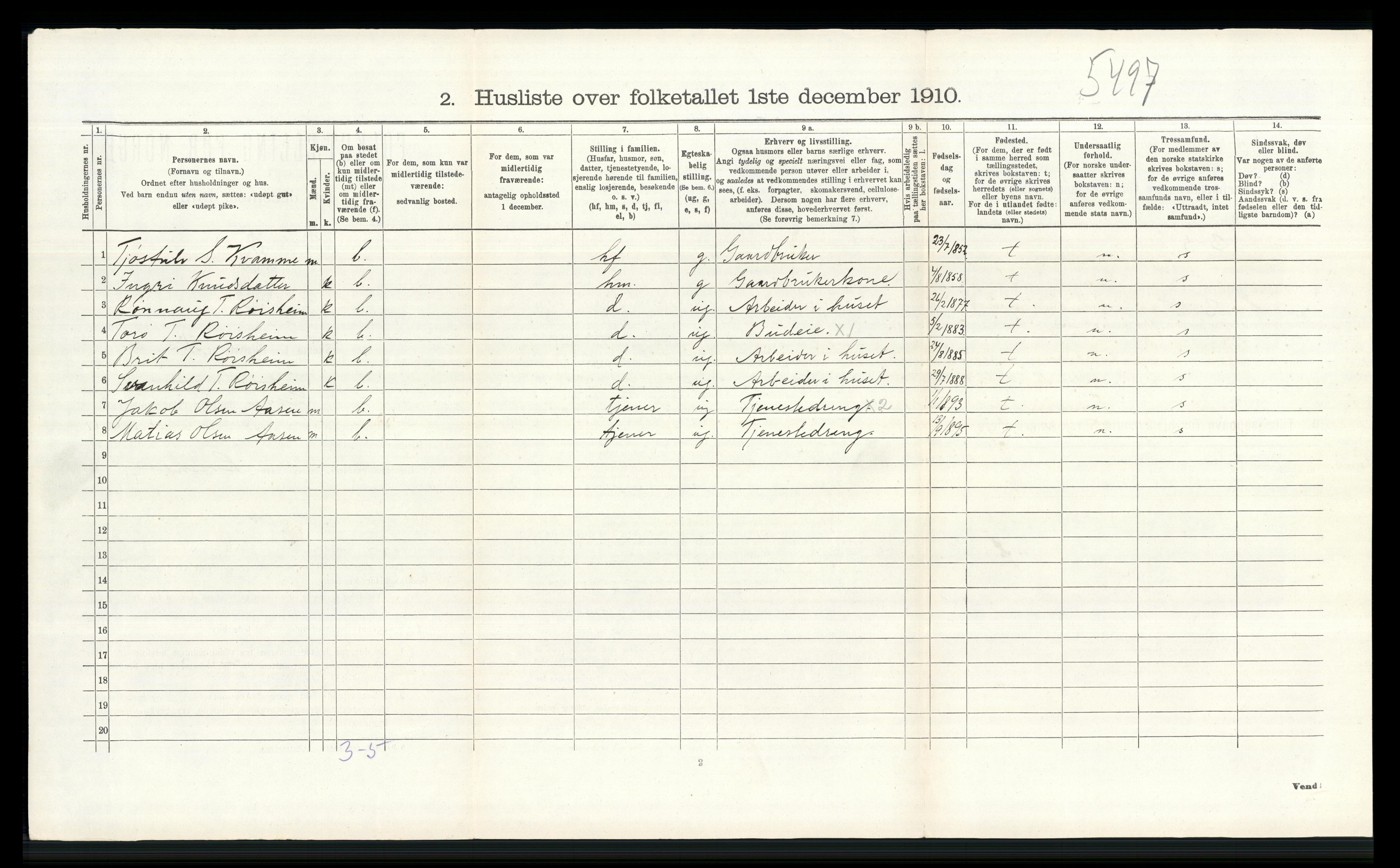 RA, 1910 census for Lom, 1910, p. 756