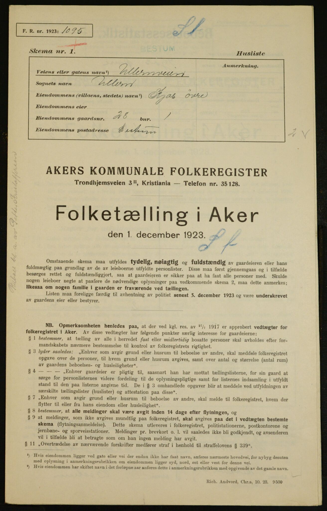 , Municipal Census 1923 for Aker, 1923, p. 6625