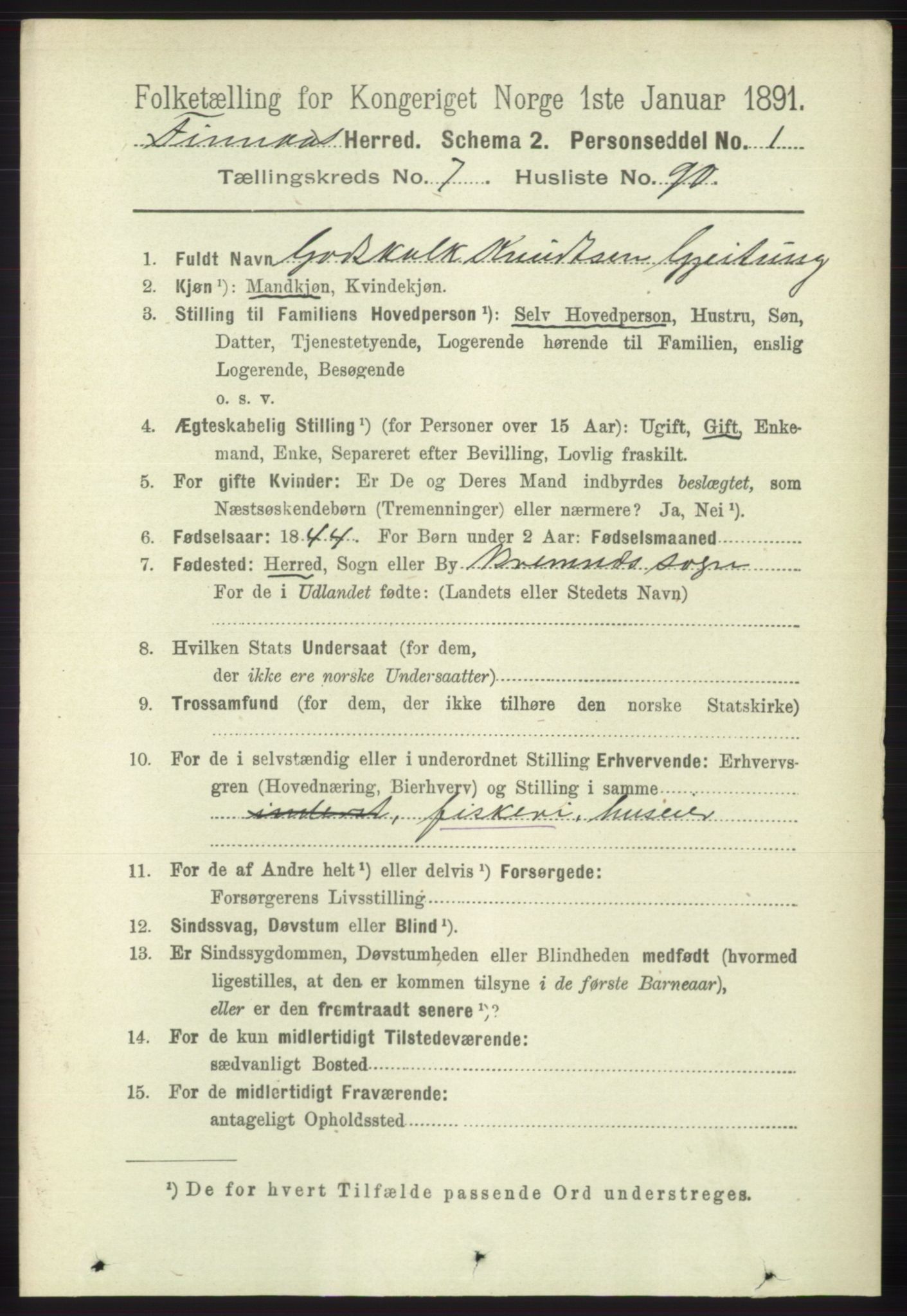 RA, 1891 census for 1218 Finnås, 1891, p. 3277