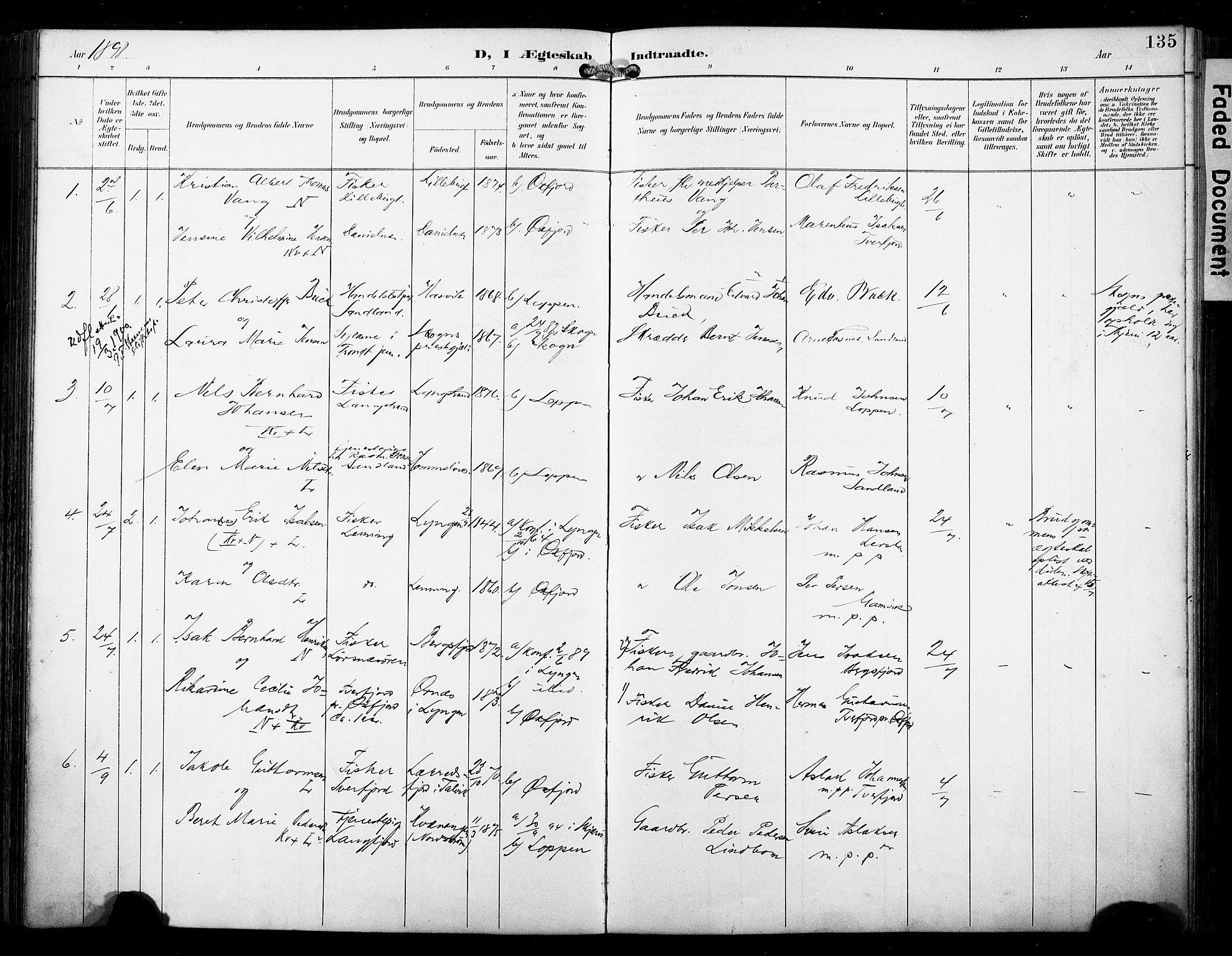 Loppa sokneprestkontor, SATØ/S-1339/H/Ha/L0009kirke: Parish register (official) no. 9, 1895-1909, p. 135