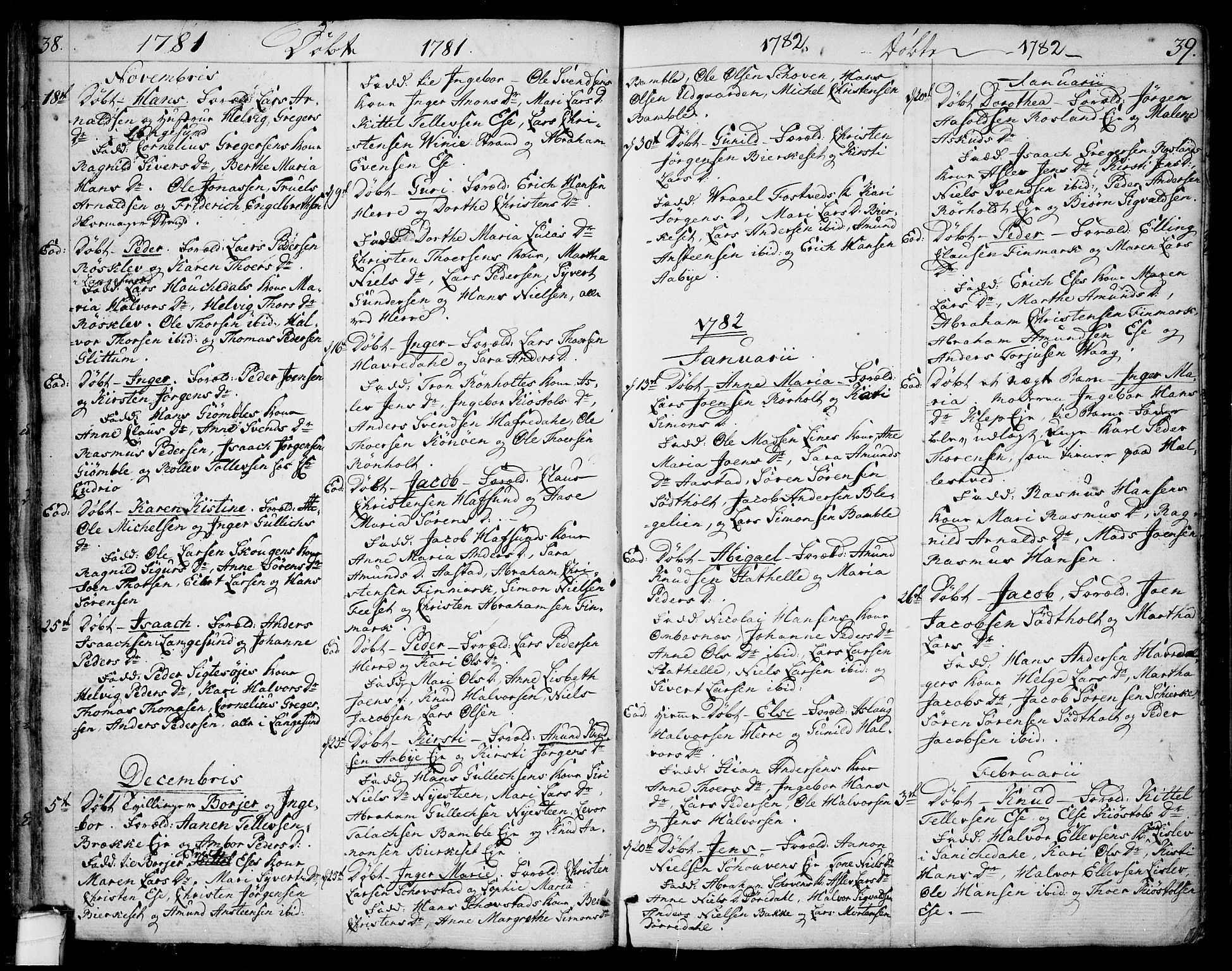 Bamble kirkebøker, SAKO/A-253/F/Fa/L0002: Parish register (official) no. I 2, 1775-1814, p. 38-39