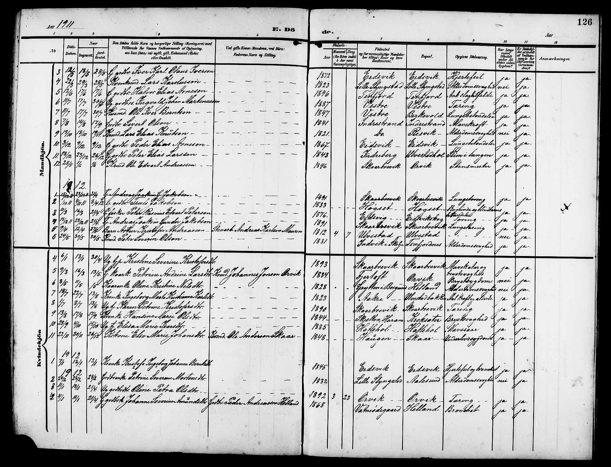 Ministerialprotokoller, klokkerbøker og fødselsregistre - Møre og Romsdal, AV/SAT-A-1454/525/L0377: Parish register (copy) no. 525C03, 1903-1917, p. 126