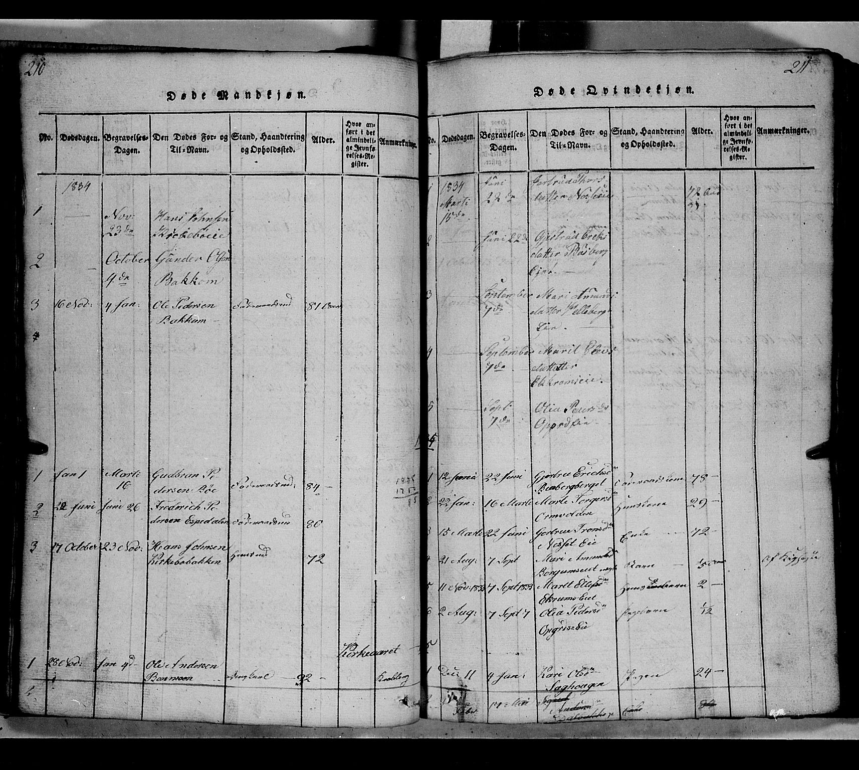 Gausdal prestekontor, SAH/PREST-090/H/Ha/Hab/L0002: Parish register (copy) no. 2, 1818-1874, p. 210-211