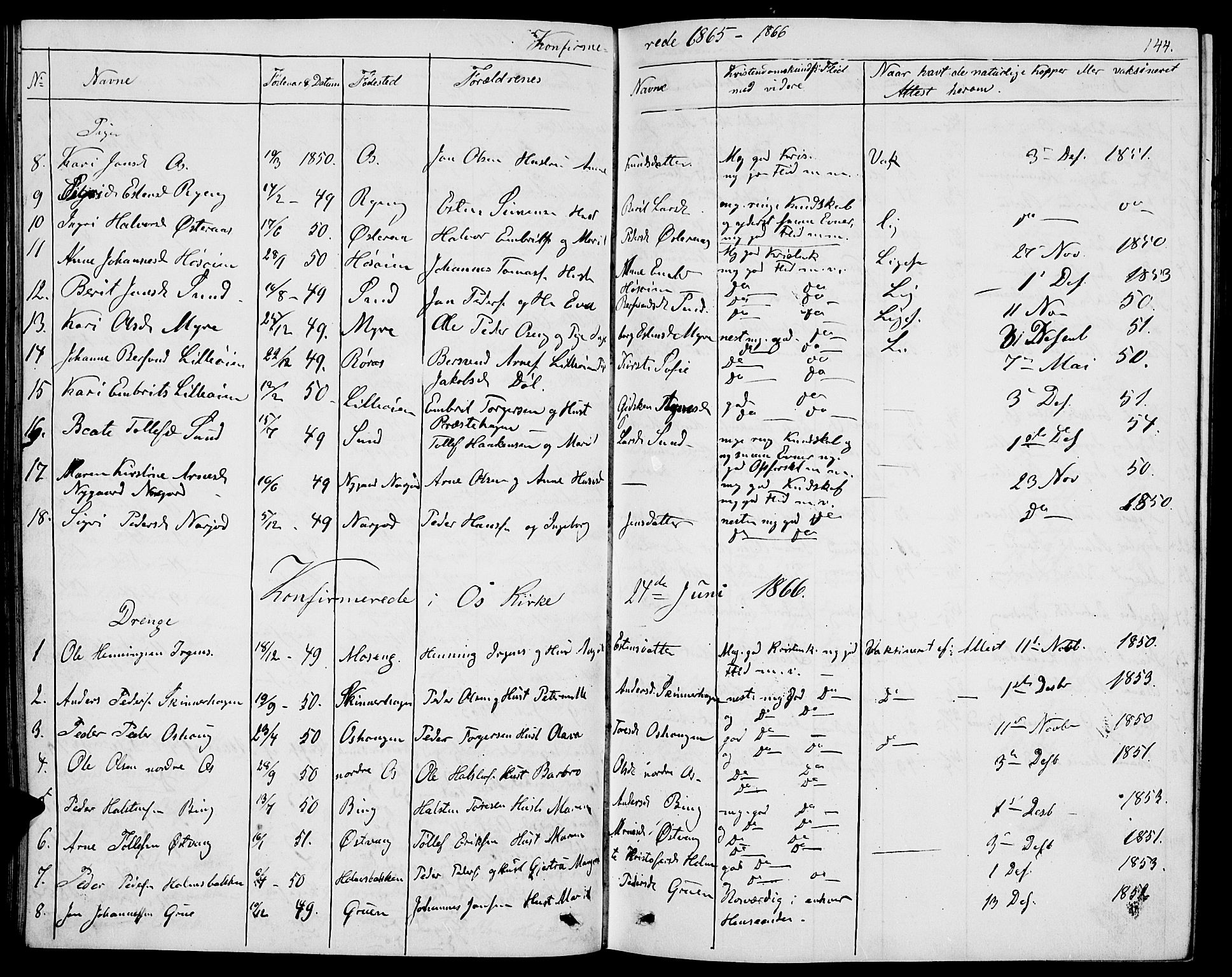 Tolga prestekontor, SAH/PREST-062/L/L0004: Parish register (copy) no. 4, 1845-1887, p. 144