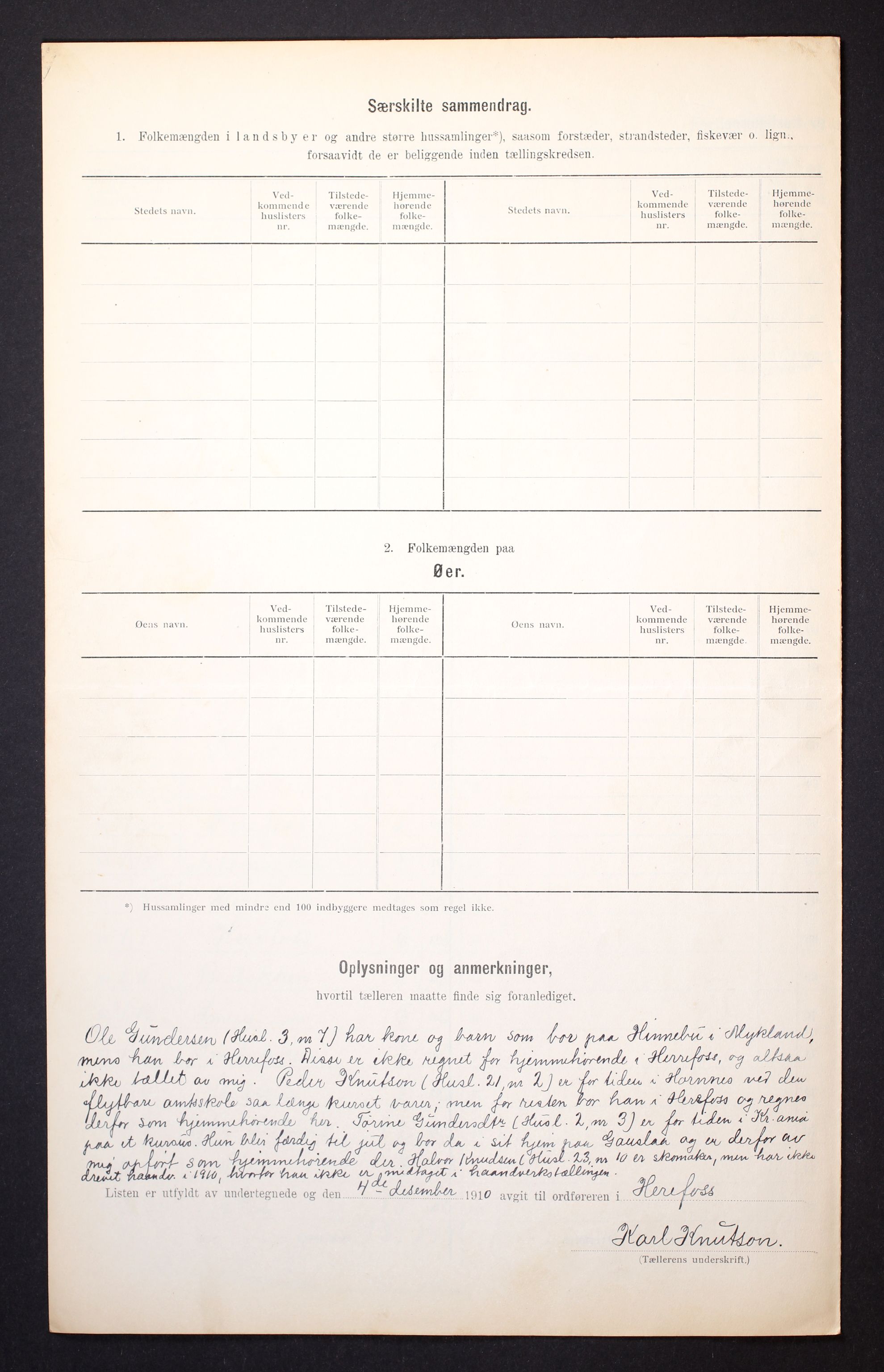 RA, 1910 census for Herefoss, 1910, p. 6