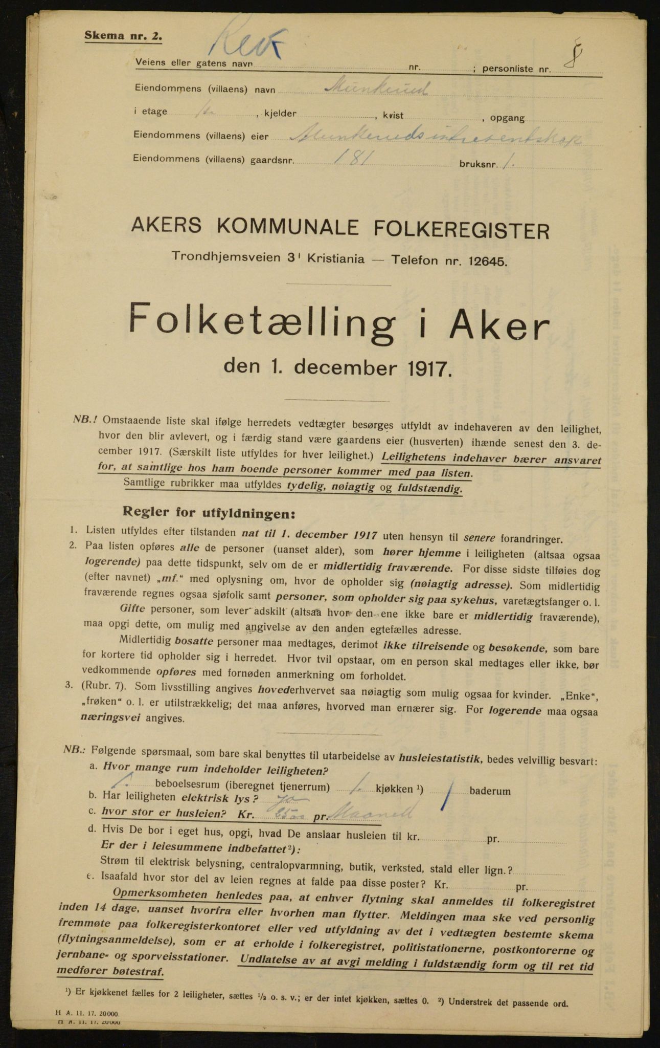 OBA, Municipal Census 1917 for Aker, 1917, p. 18571