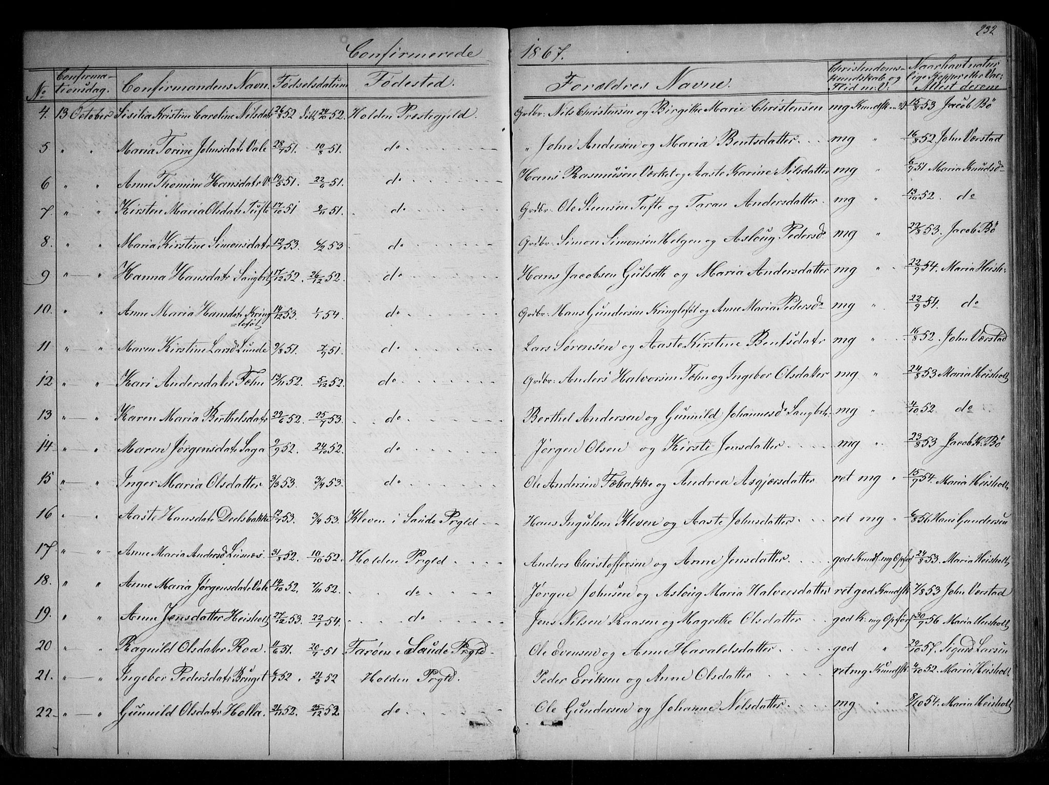 Holla kirkebøker, AV/SAKO-A-272/G/Ga/L0004: Parish register (copy) no. I 4, 1867-1890, p. 232