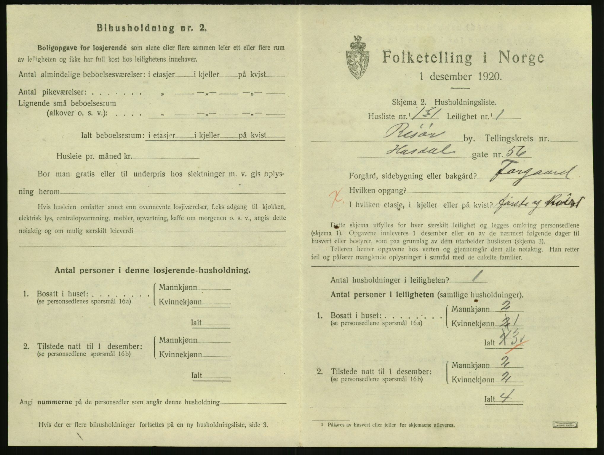 SAK, 1920 census for Risør, 1920, p. 2319