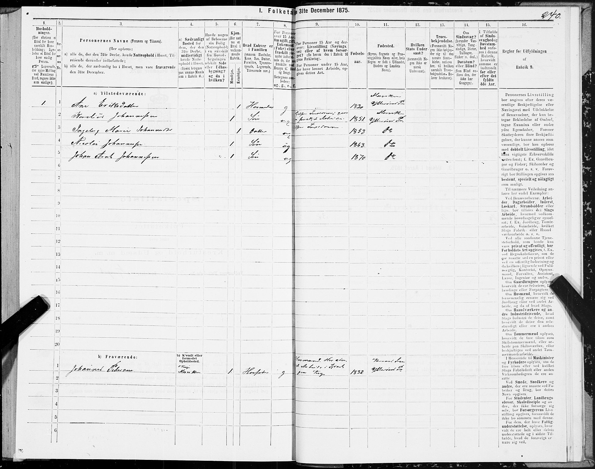 SAT, 1875 census for 1722P Ytterøy, 1875, p. 3240