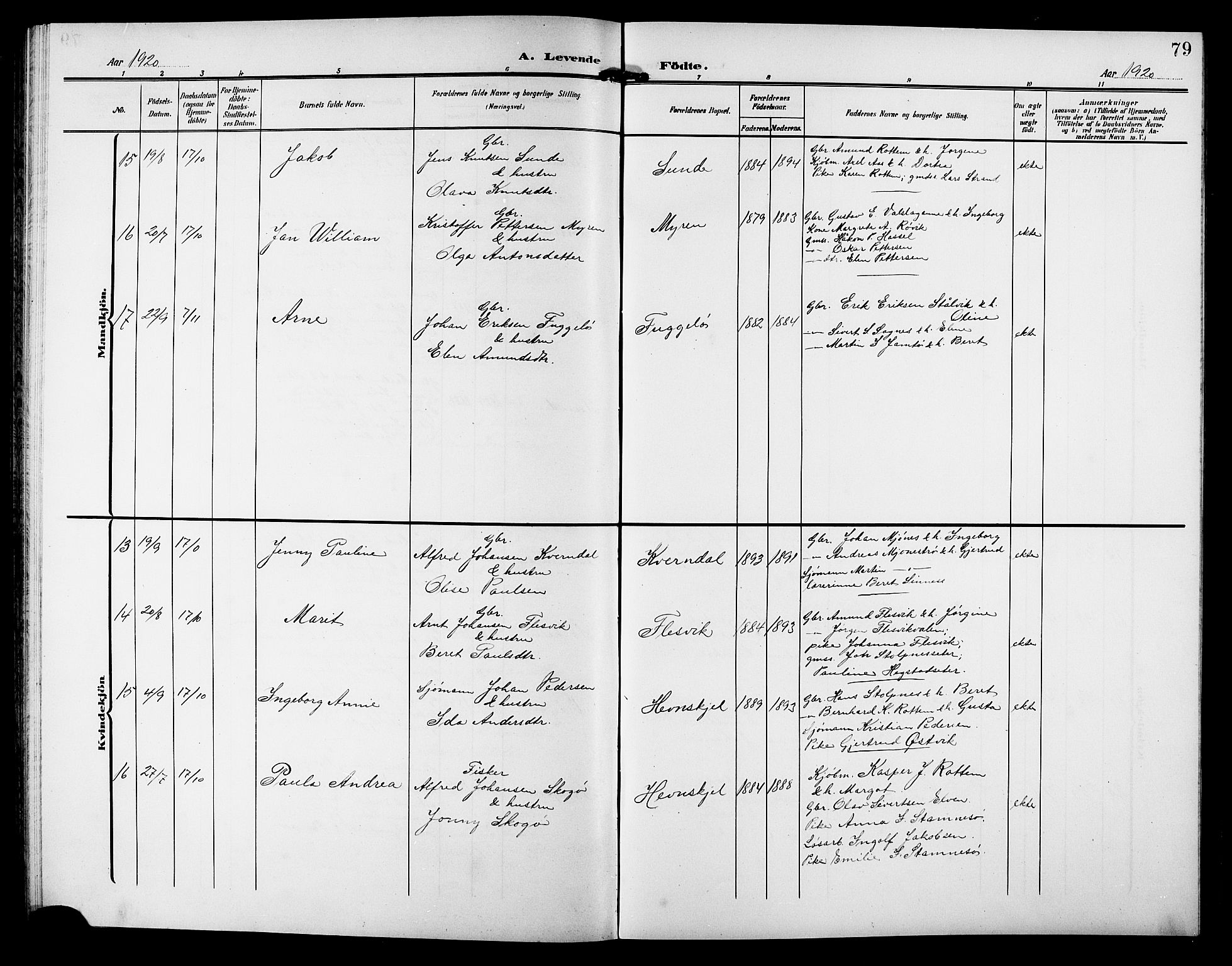 Ministerialprotokoller, klokkerbøker og fødselsregistre - Sør-Trøndelag, AV/SAT-A-1456/633/L0520: Parish register (copy) no. 633C02, 1906-1921, p. 79
