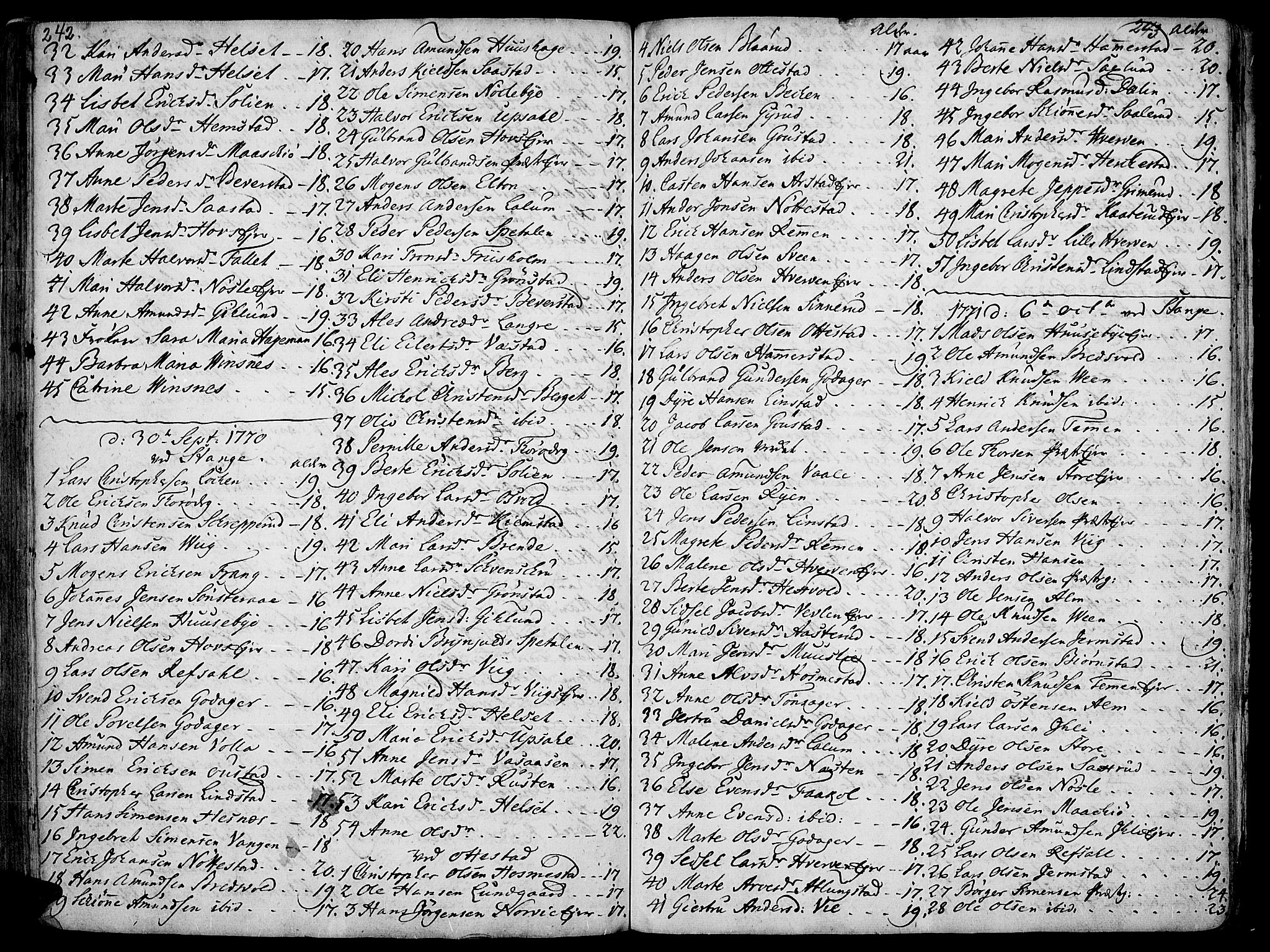 Stange prestekontor, SAH/PREST-002/K/L0006: Parish register (official) no. 6, 1762-1787, p. 242-243