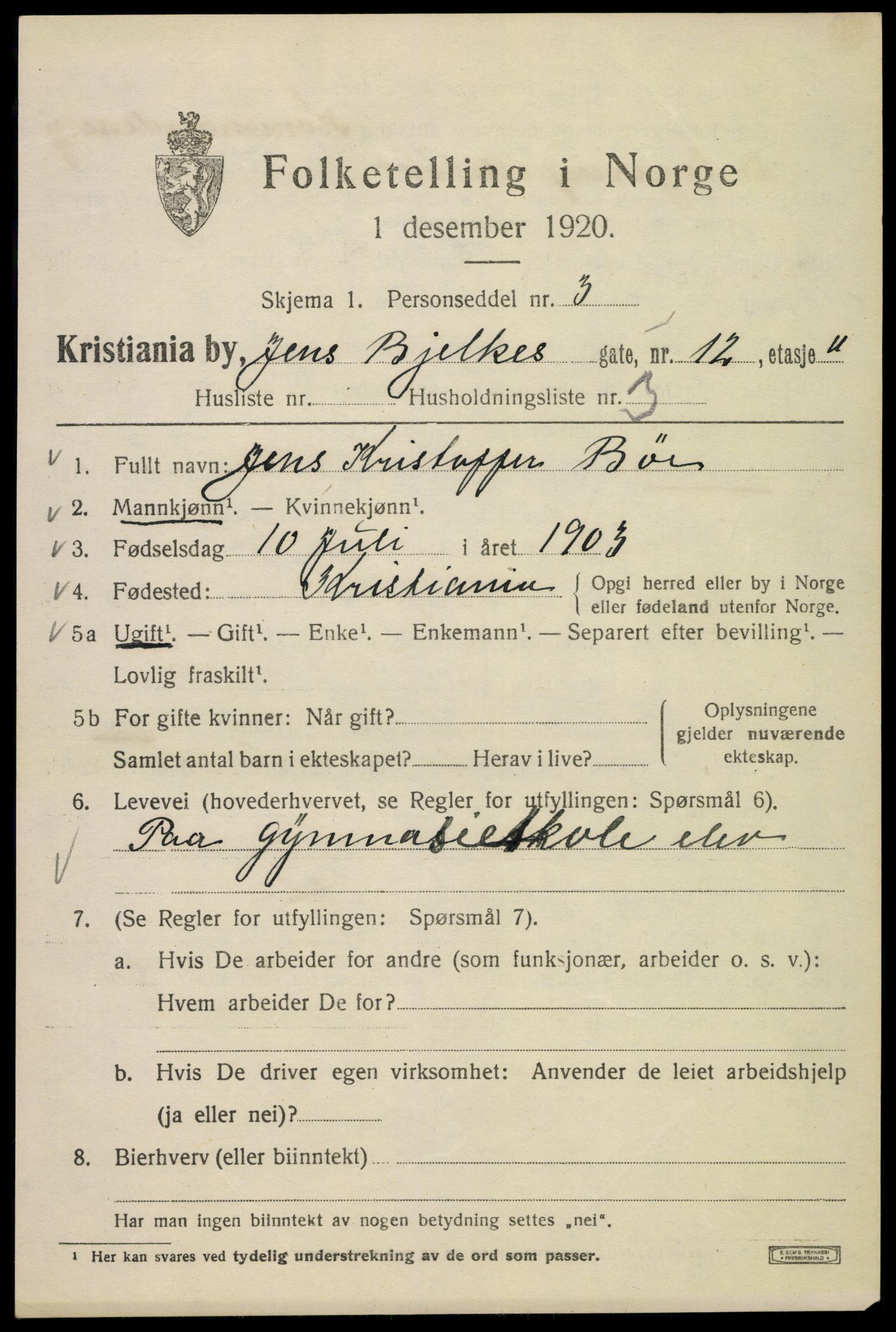 SAO, 1920 census for Kristiania, 1920, p. 317993